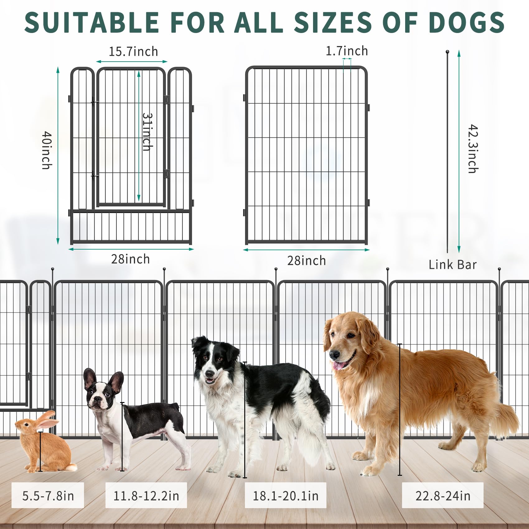 Musen Dog Playpen Indoor Outdoor, 8 Panels Dog Pen 40'' Height Dog Fence Exercise Pen With Doors For Large/Medium/Small Dogs, Po