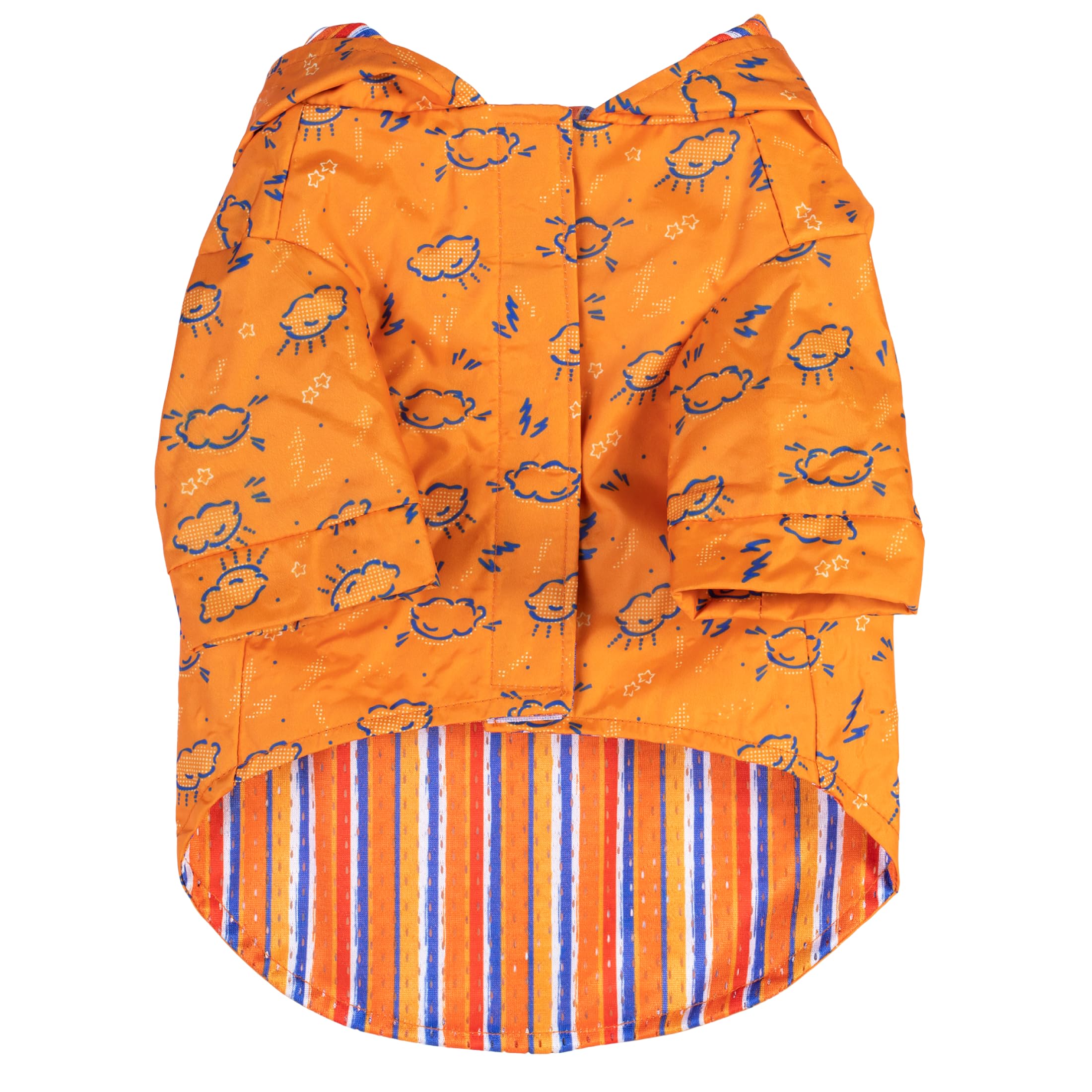 The Dodo Rainy Days Printed Raincoat for Dogs, Orange, Size Large; Water Resistant Dog Raincoat with Hook-and-Loop Drape Closure