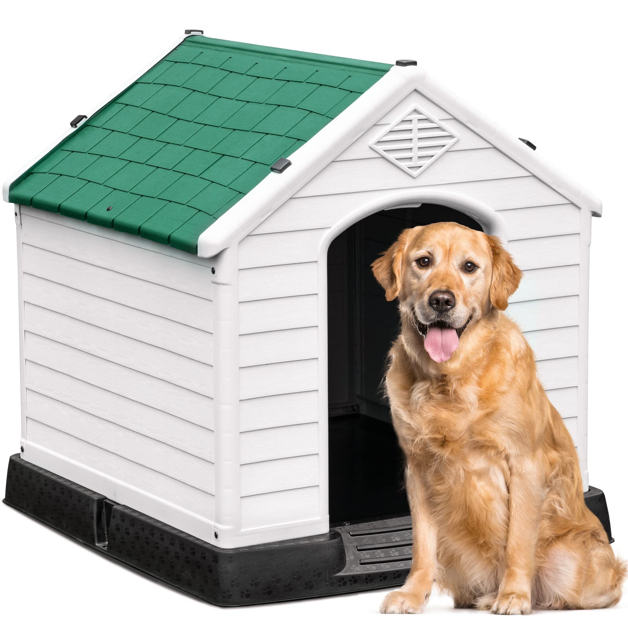 Yitahome 41'' Large Plastic Dog House Outdoor Indoor Doghouse Puppy Shelter Water Resistant Easy Assembly Sturdy Dog Kennel With