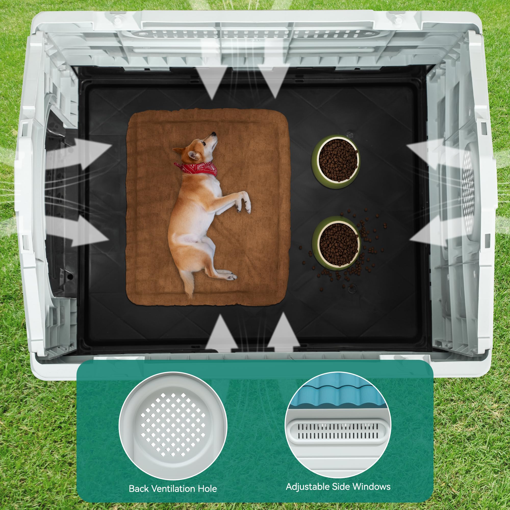 Yitahome 41.3'' Folding Large Dog House Outdoor Plastic Doghouse With Adjustable Skylight And Elevated Base Water Resistant Pet