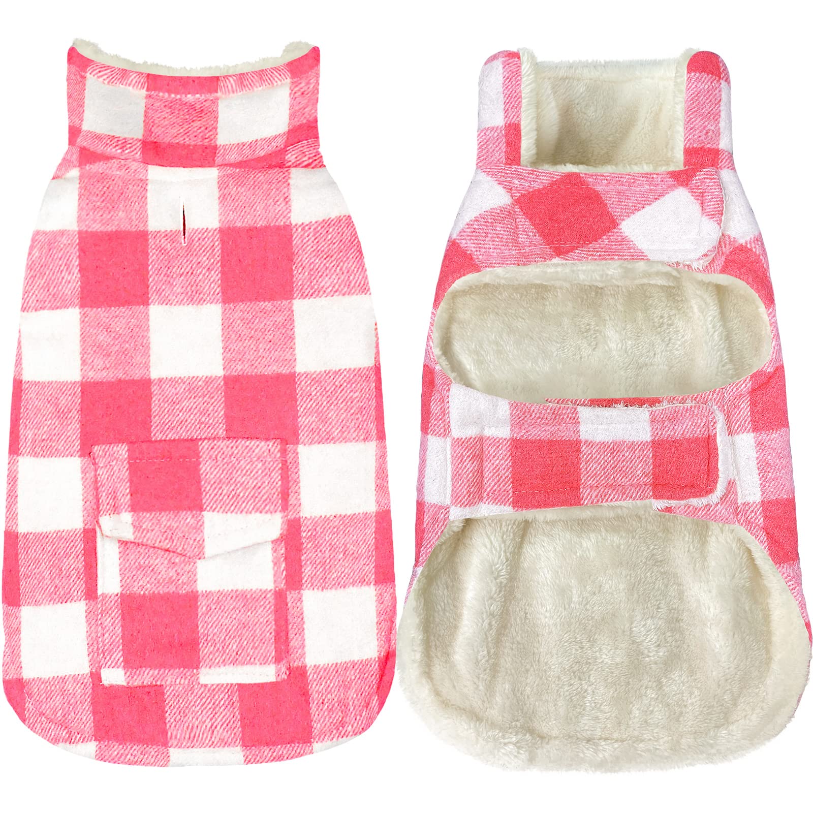 Malier Classic Plaid Fleece Dog Coat Jacket With Pocket, Windproof Warm Winter Pet Apparel For Small Medium Large Dogs (Pink, La