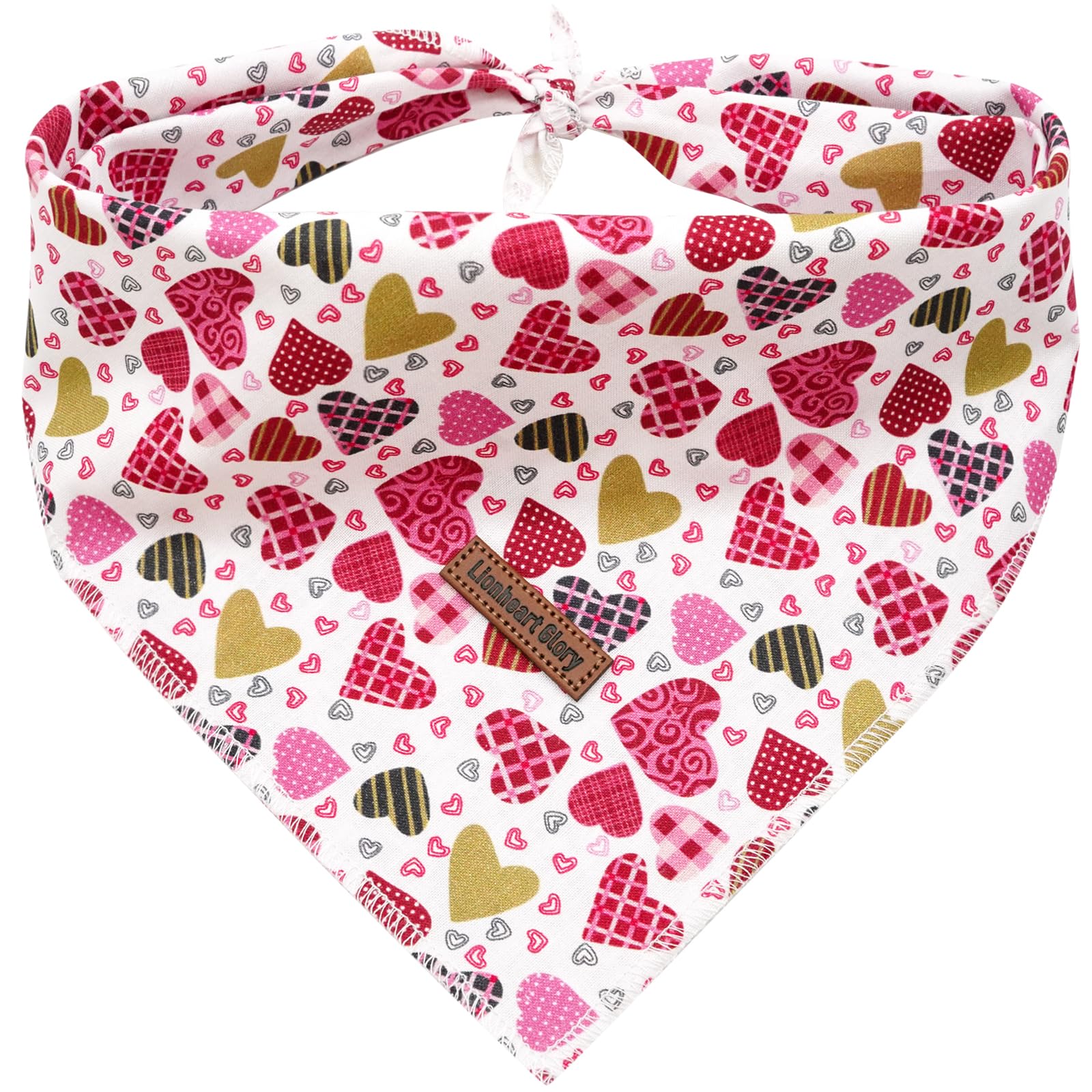 Lionheart Glory Valentine Dog Bandana - Soft Washable Square Adjustable Dog Scarf, One Size Fits Medium To Large Dogs