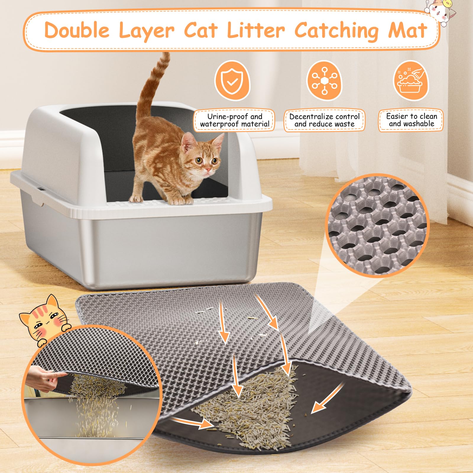 2 Pack Stainless Steel Litter Box Witn High Sides, Extra Large Cat Litter Box With Lid, Metal Litter Boxes For Multiple Cats, An