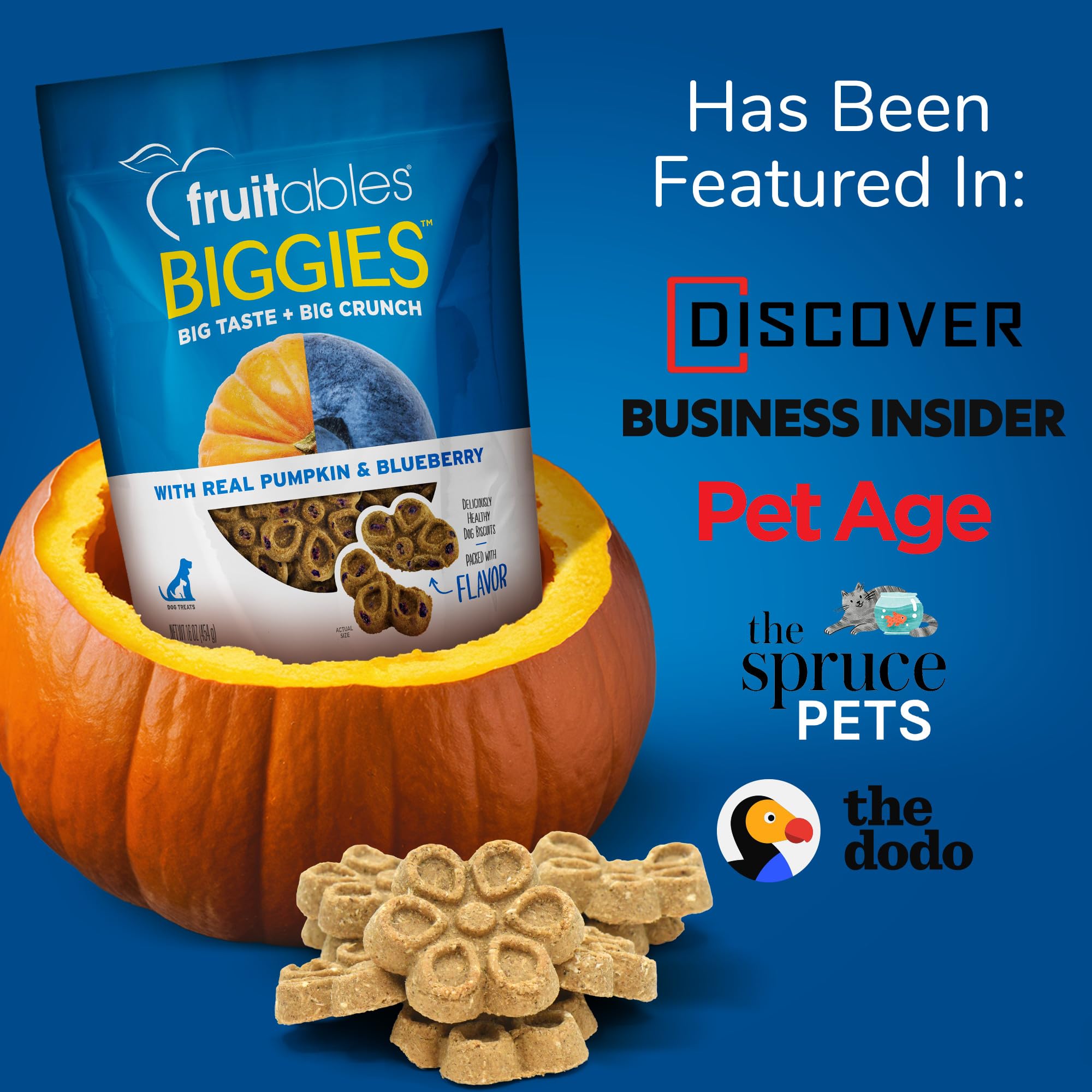 Fruitables Biggies Dog Biscuits - Crunchy Dog Biscuits Made with Pumpkin - Healthy Dog Treats Packed with Real Fruit Flavor - Fr