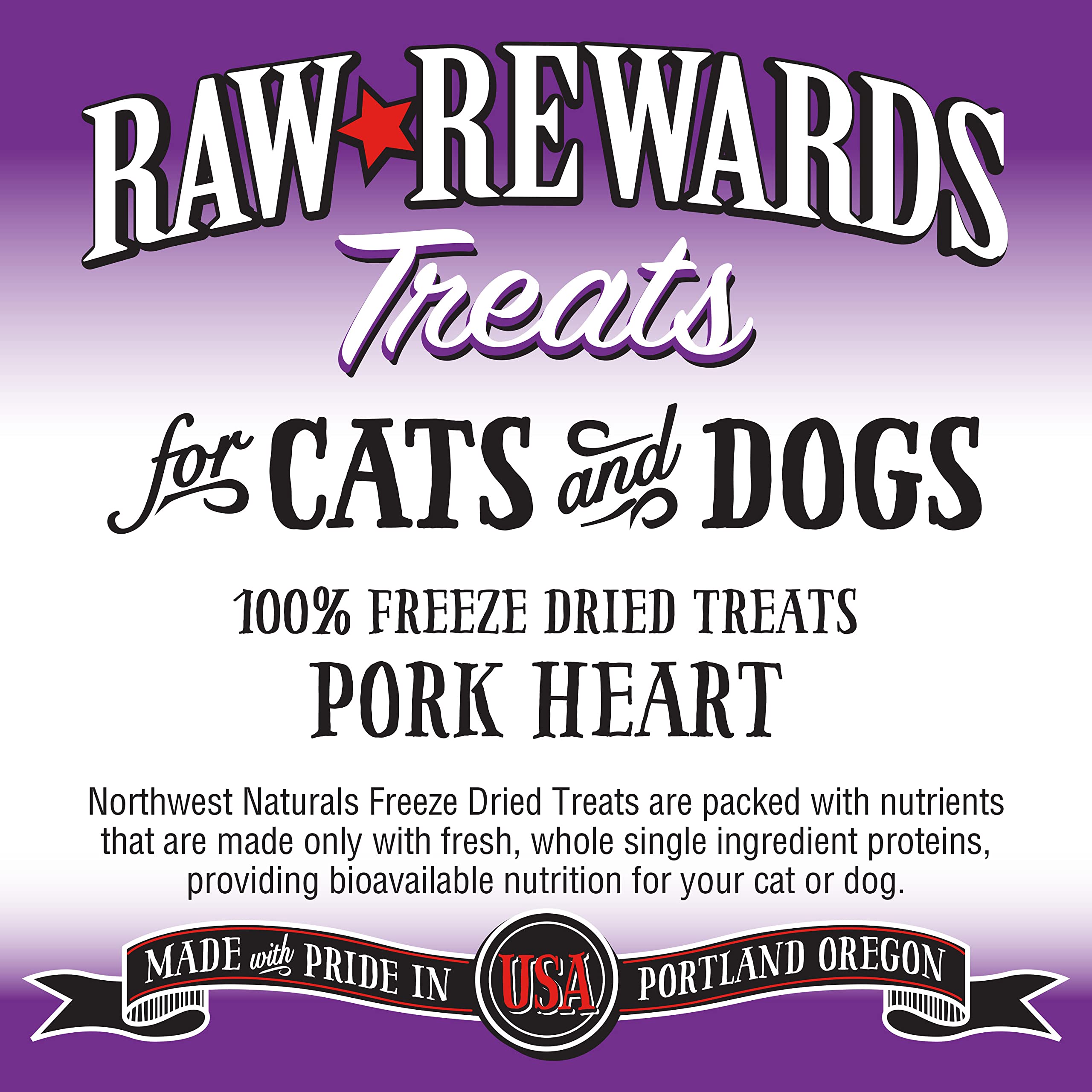 Northwest Naturals Freeze-Dried Pork Hearts Dog & Cat Treats - Grain-Free, Gluten-Free, 10 Oz.
