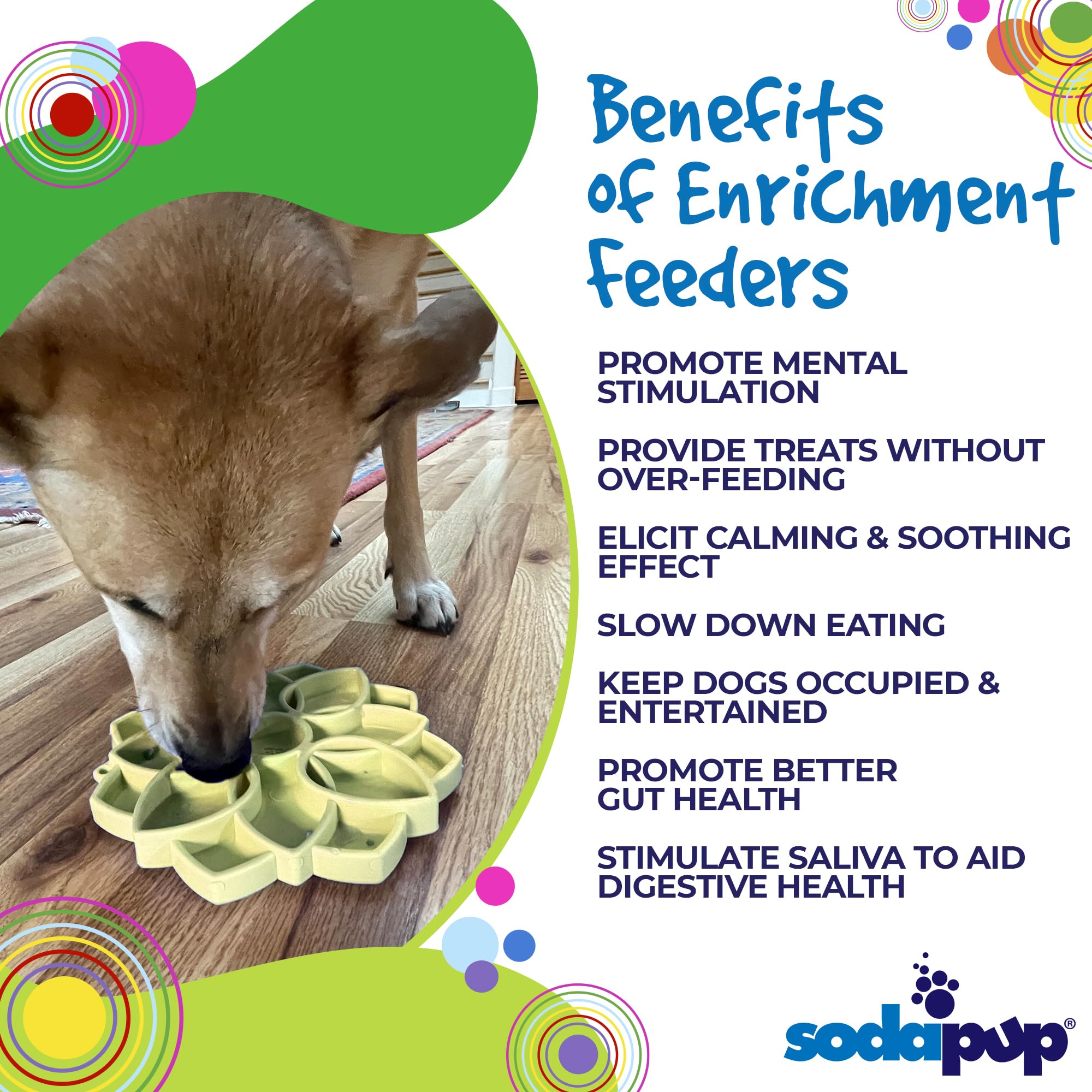 SodaPup Mandala Softie eTray -Durable Enrichment Feeder Made in USA, Non-Toxic, Pet-Safe, Food Safe Rubber for Mental Stimulatio