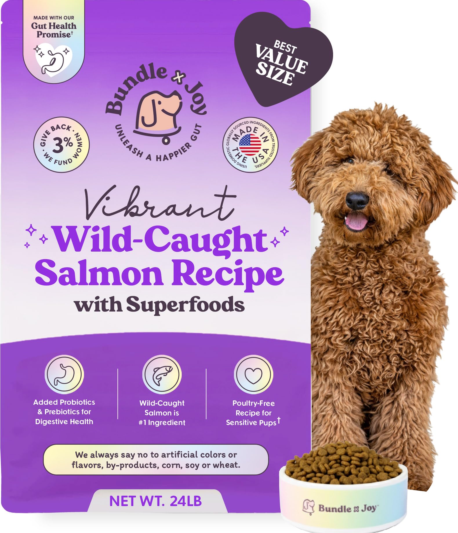 Bundle x Joy Vibrant Probiotic Dog Food Dry, Salmon, 24lb Bag, Allergy and Gut-Friendly Adult Kibble for Digestive Health with W