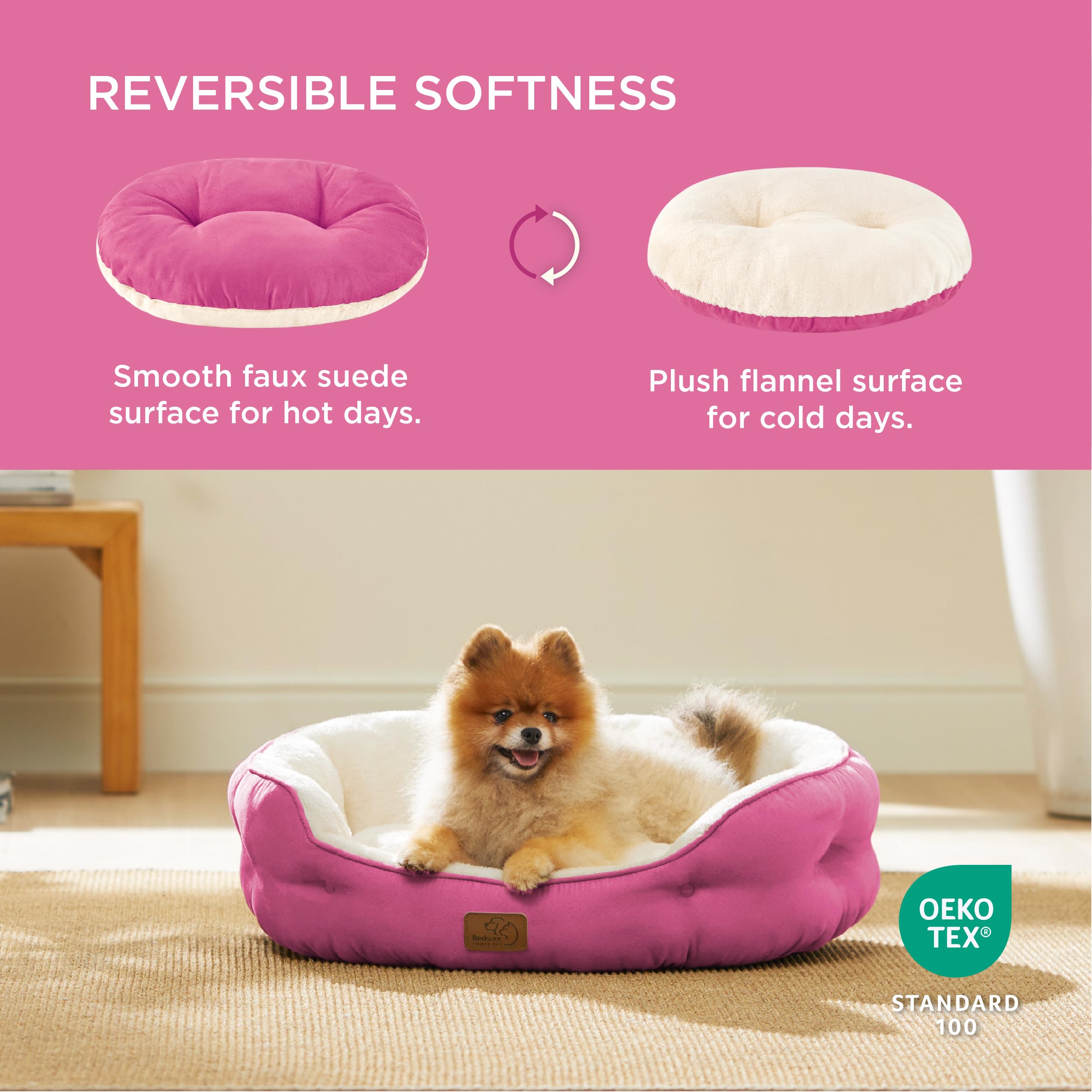 Bedsure Dog Beds For Small Dogs - Round Cat Beds For Indoor Cats, Washable Pet Bed For Puppy And Kitten With Slip-Resistant Bottom, 25 Inches, Sachet Pink
