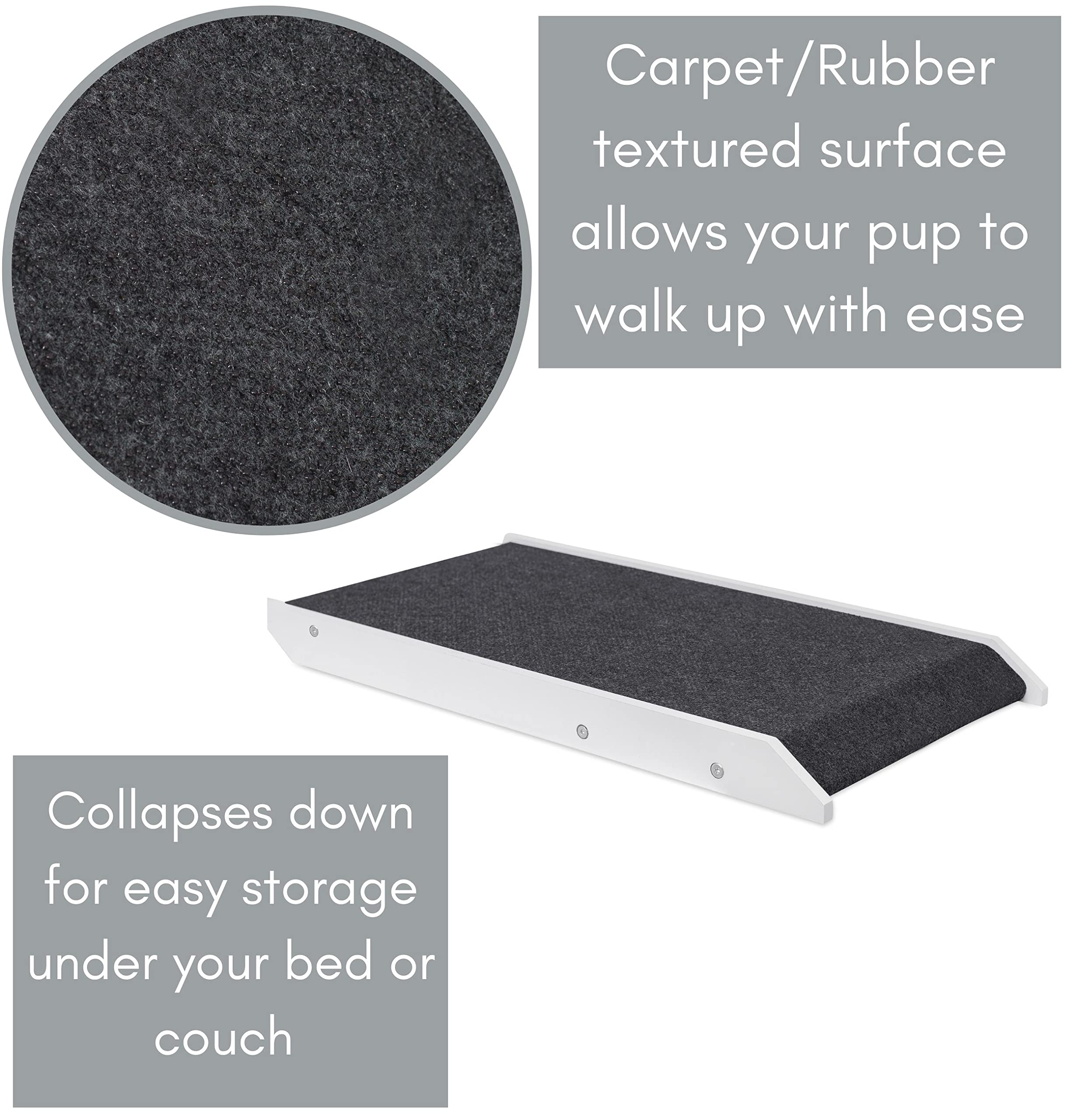 BIRDROCK HOME Adjustable Dog Ramp for Low Beds - White Wooden Folding Ramp for Small Dogs - 13" Paw Friendly Grip