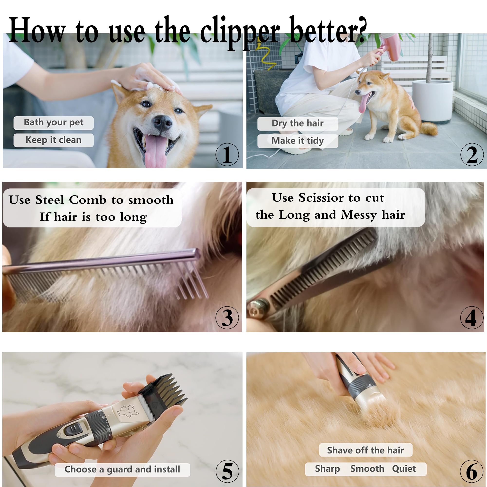 Dog Grooming Kit Clippers, Low Noise, Electric Quiet, Rechargeable, Cordless, Pet Hair Thick Coats Clippers Trimmers Set, Suitable For Dogs, Cats, And Other Pets(Grey)