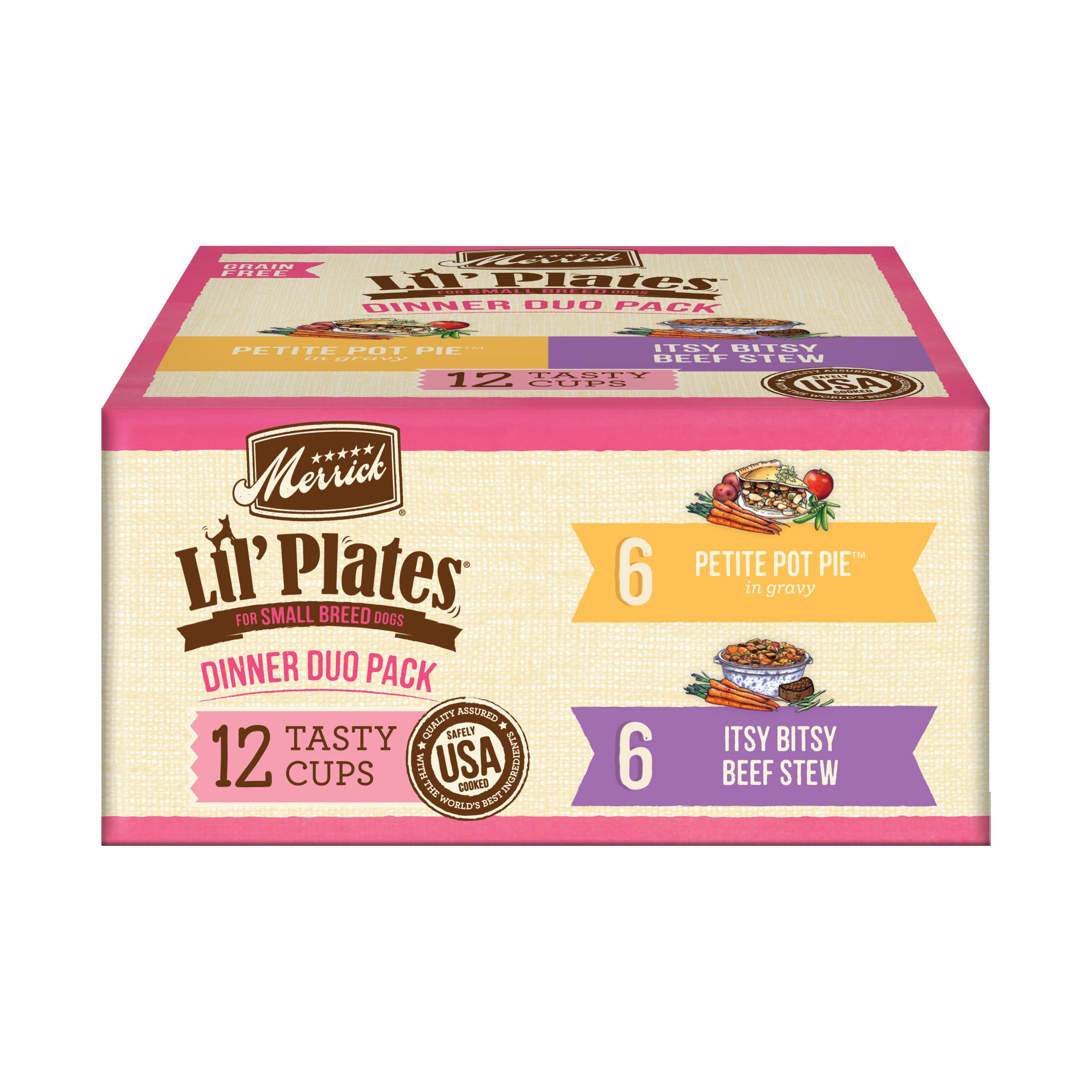 Merrick Lil Plates Grain Free Dinner Duos Soft Natural Wet Small Dog Food Variety Pack, Beef and Chicken - (Pack of 1) 2.6 lb. T