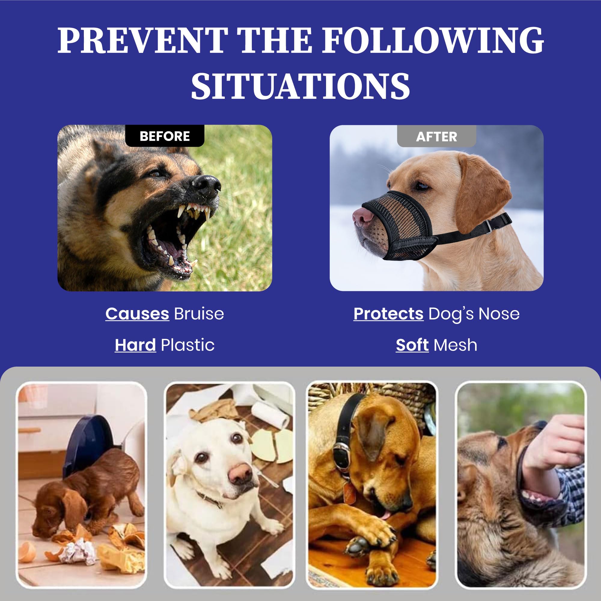Evollax Large Dog Muzzle - Adjustable Air Mesh, Black, Prevents Biting, Size L (7.9'' - 9.4'')