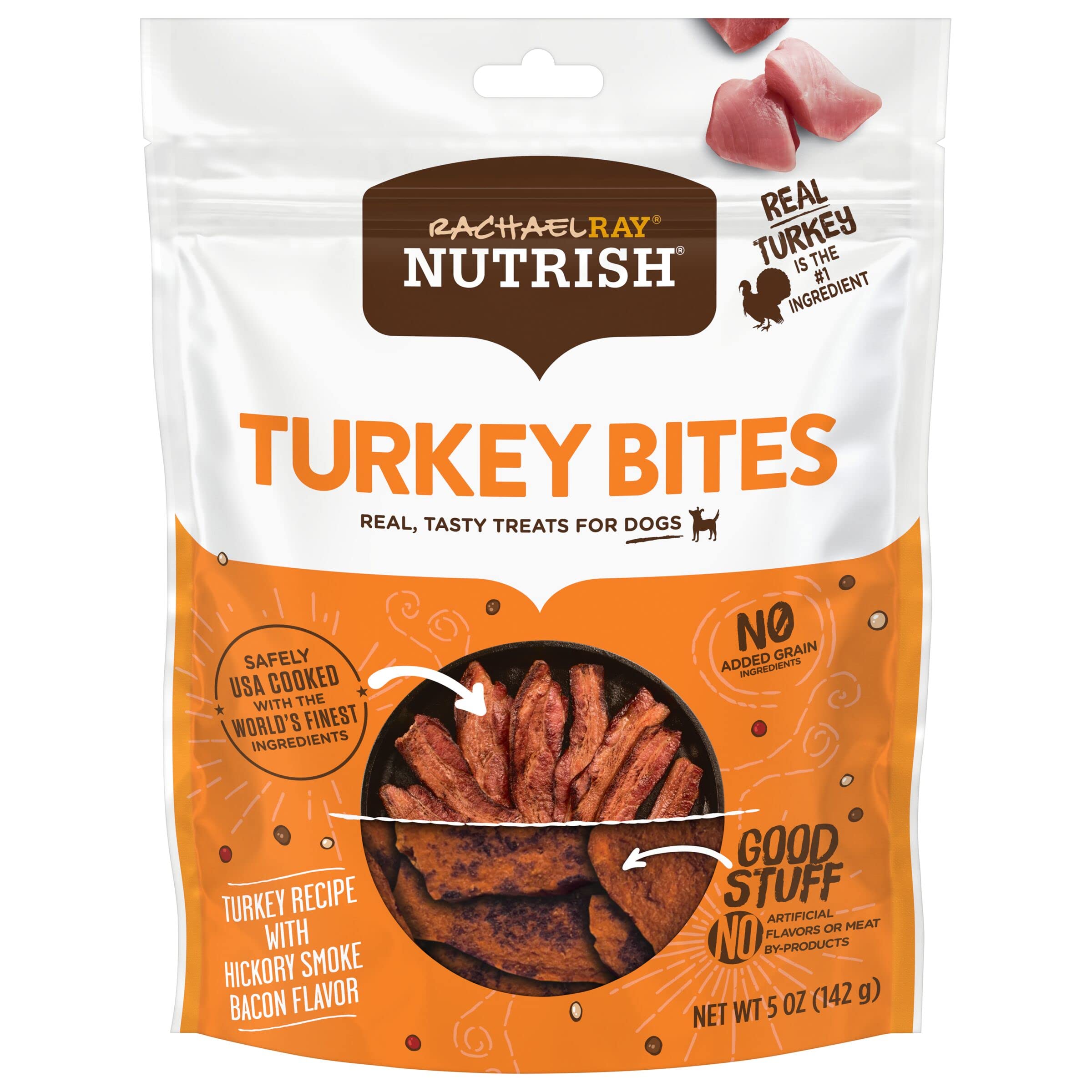 Rachael Ray Nutrish Turkey Bites Real Meat Grain Free Dog Treats, Turkey Recipe with Hickory Smoked Bacon Flavor, 5 Ounces (Pack