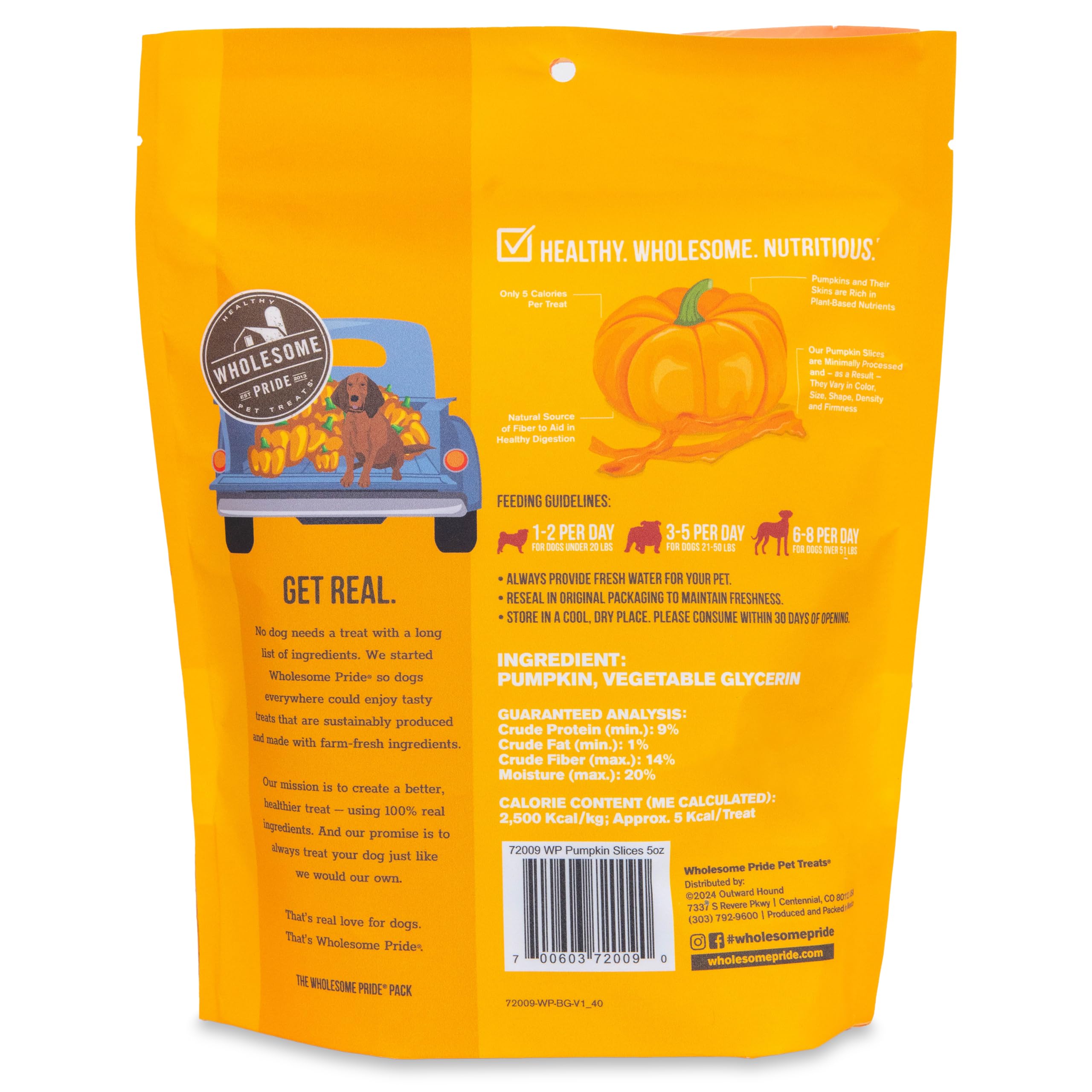 Wholesome Pride Pumpkin Slices 100% All-Natural Limited Ingredient Dehydrated Dog Treats, 5 oz