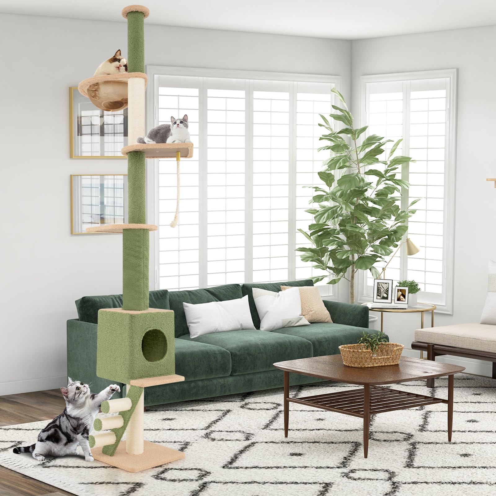 Tangkula Floor To Ceiling Cat Tree, 5 Tier Tall Cat Tower With 86   -99.5    Adjustable Height, Extra Replaceable Post, Tension