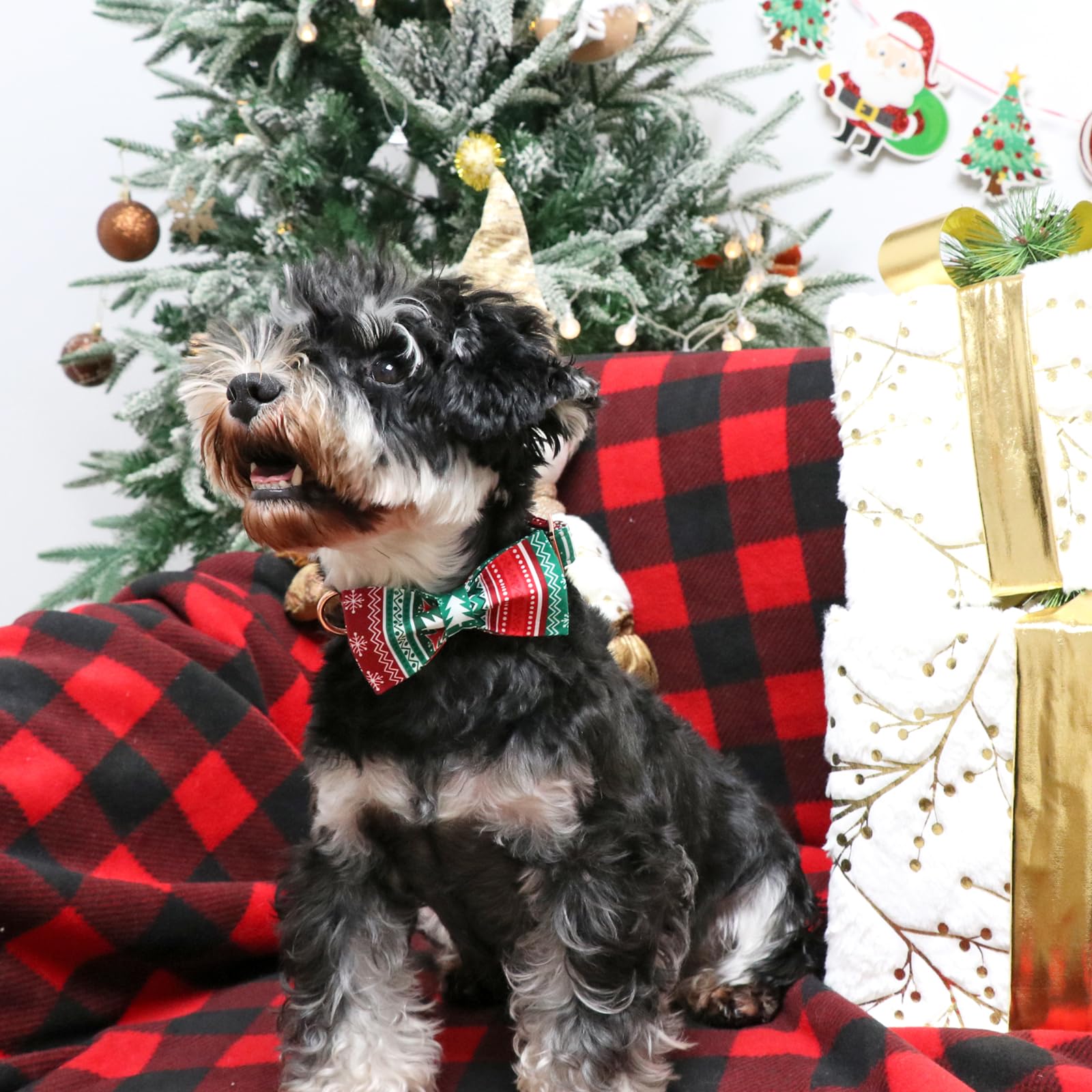 Aring Pet Christmas Dog Collar-Cute Cotton Dog Collar With Bow, Adjustable Red Green Christmas Dog Collars Puppy Collars With Me
