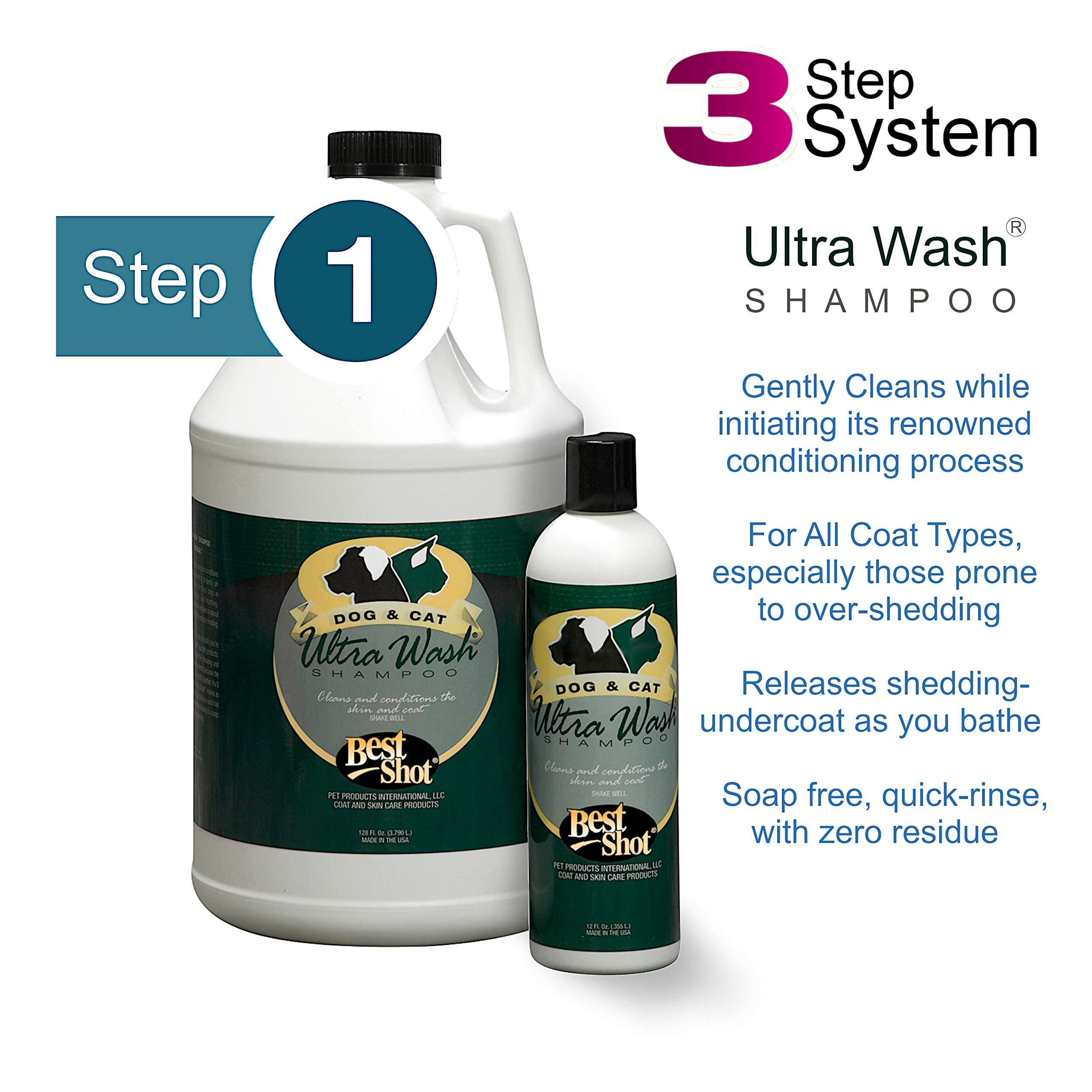 Best Shot Ultra Wash Shampoo, Soap-Free, Quick-Rinsing, Pet Coat Release Technology for Dogs, Cats & Horses, 1 Gallon, Pastel Green