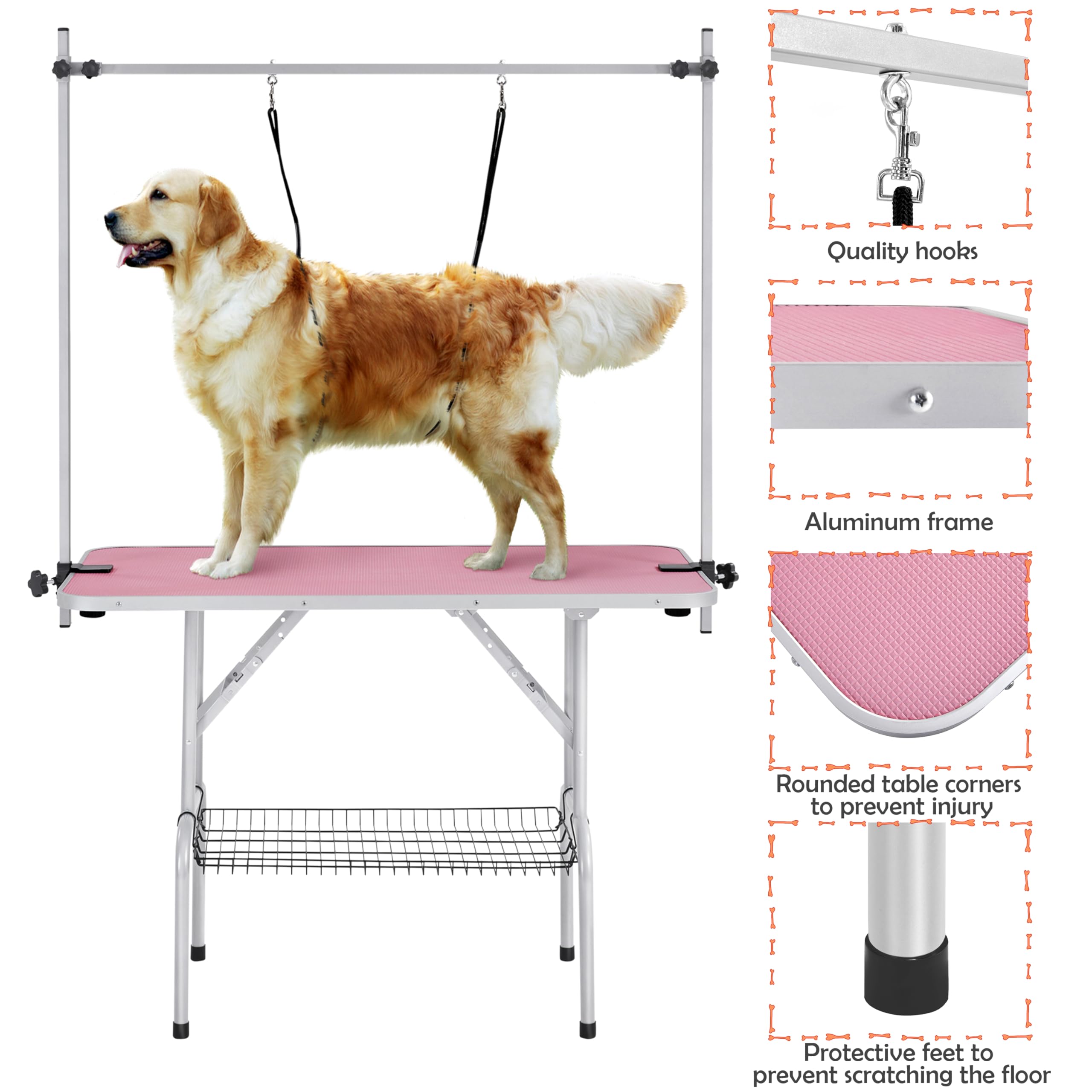Yaheetech 46   Pet Grooming Table for Large Dogs Adjustable Height - Portable Trimming Table Drying Table w/Arm/Noose/Mesh Tra