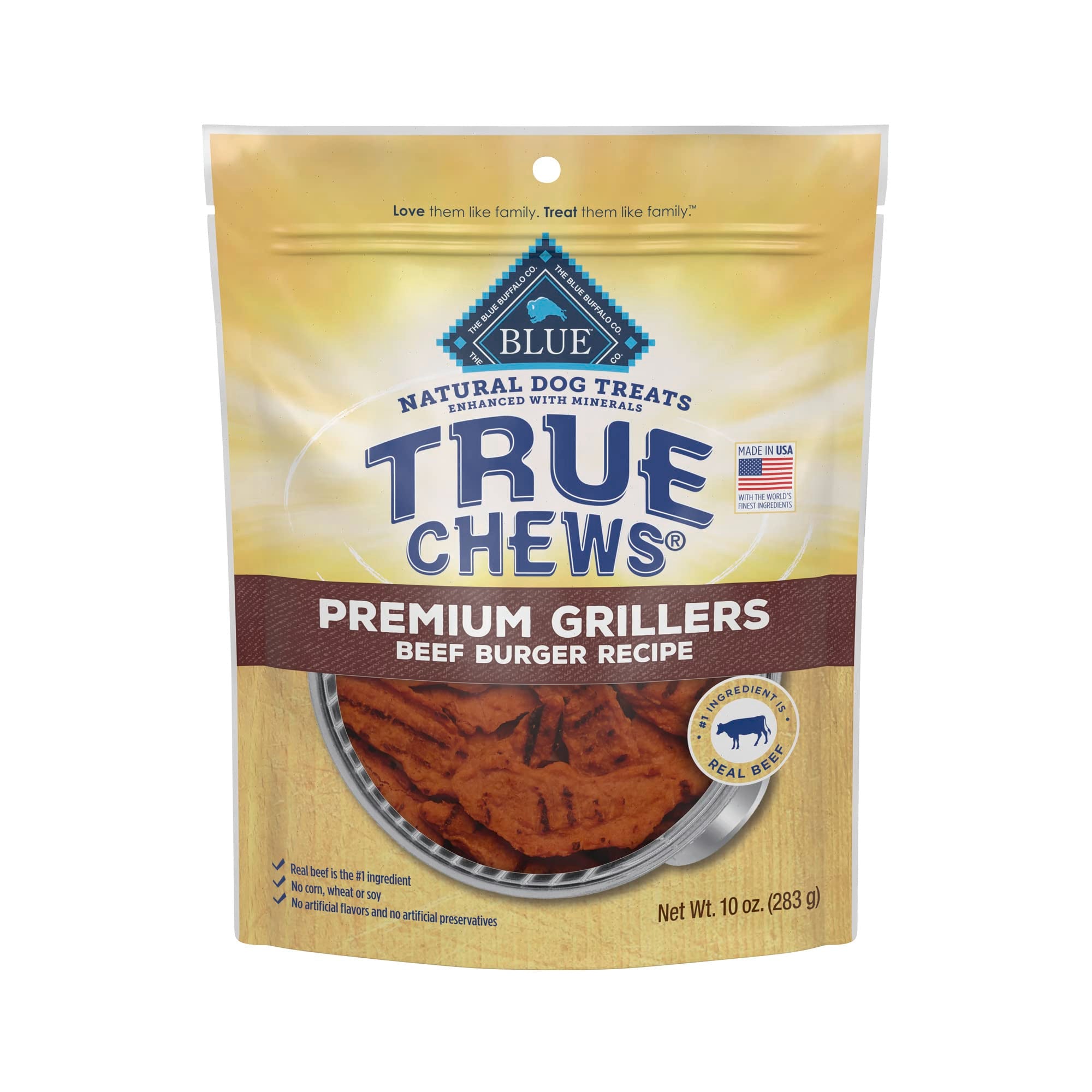 Blue Buffalo True Chews Dog Treats, Made in the USA with Natural Ingredients, Beef Burger Recipe, 10-oz Bag