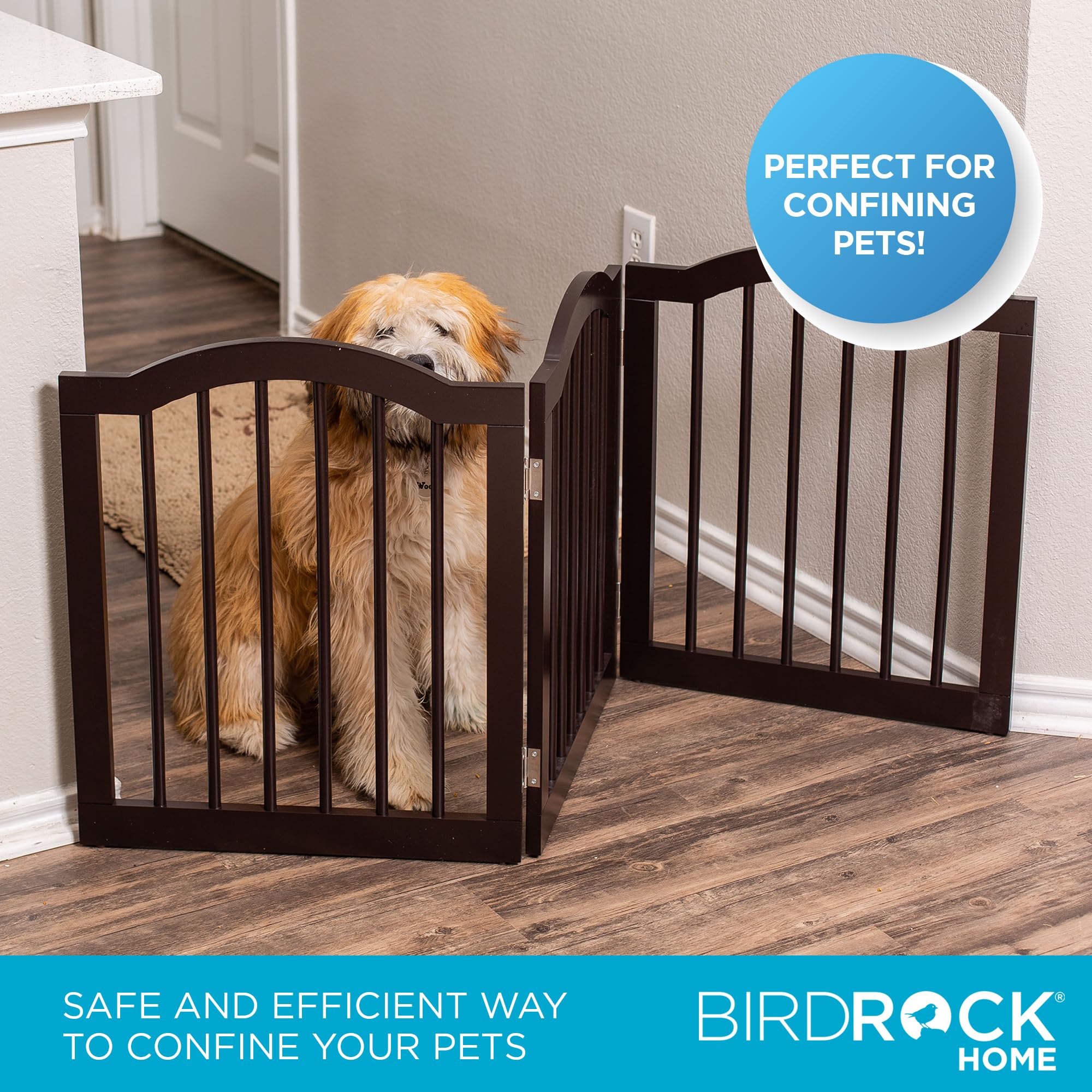 Internet'S Best Arched Top Dog Gate | 3 Panel, 24' H Wooden Pet Barrier For Dogs Or Cats | Freestanding Folding Room Divider For Doorways, Hallways, Stairs, And Porch | Portable, Extra Wide | Espresso