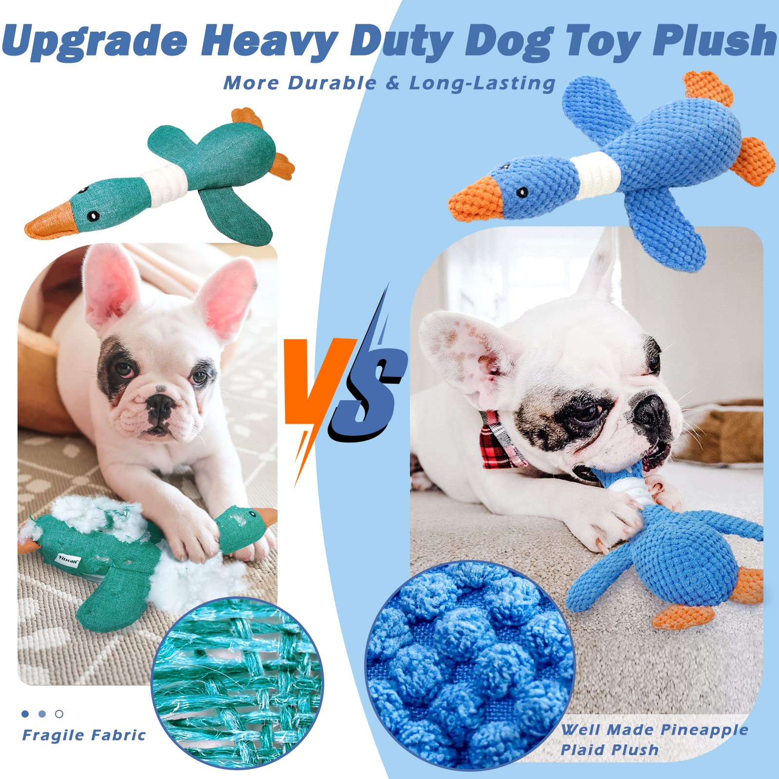 Vitscan Indestructible Dog Toy for Aggressive Chewers - Crinkle Squeaky Plush Duck for Small to Large Breeds