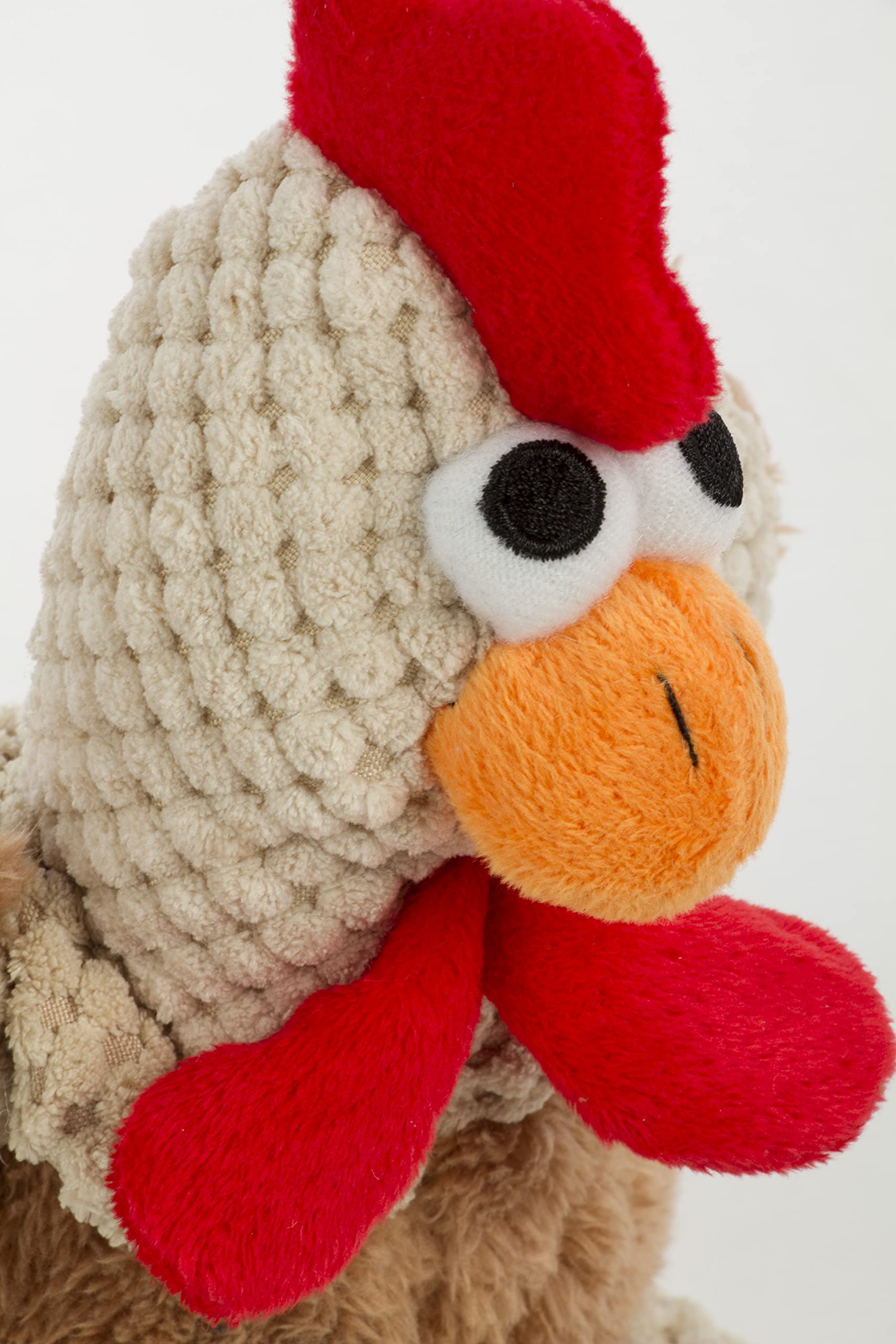goDog Checkers Skinny Rooster Squeaky Plush Dog Toy - Chew Guard Technology, Brown, Small Size