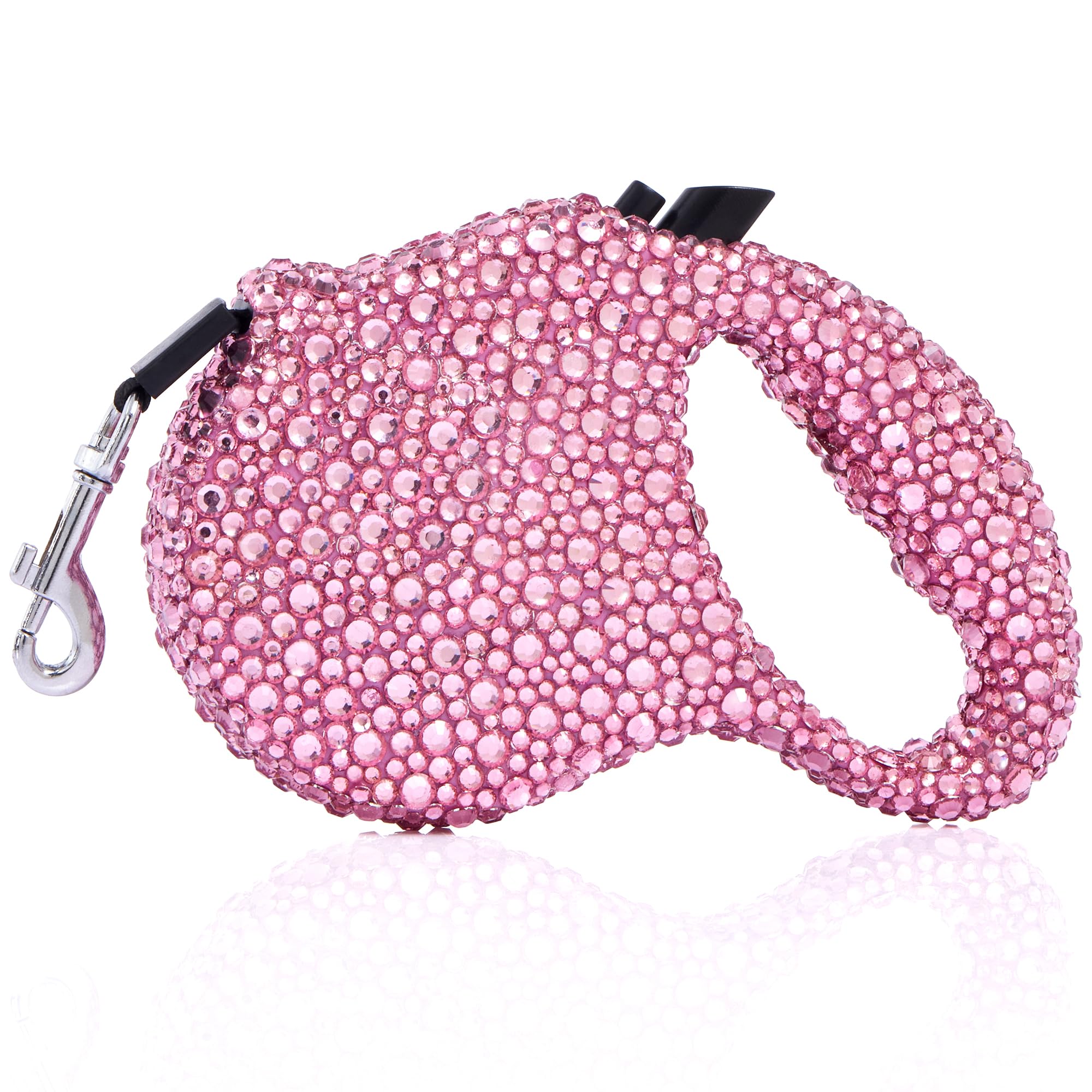 Sparkle Retractable Dog Leash,Pink Rhinestone Pet Walking Leash For Small Medium Dog Cat,Bling Small Puppy Leash,Durable 16 Ft S