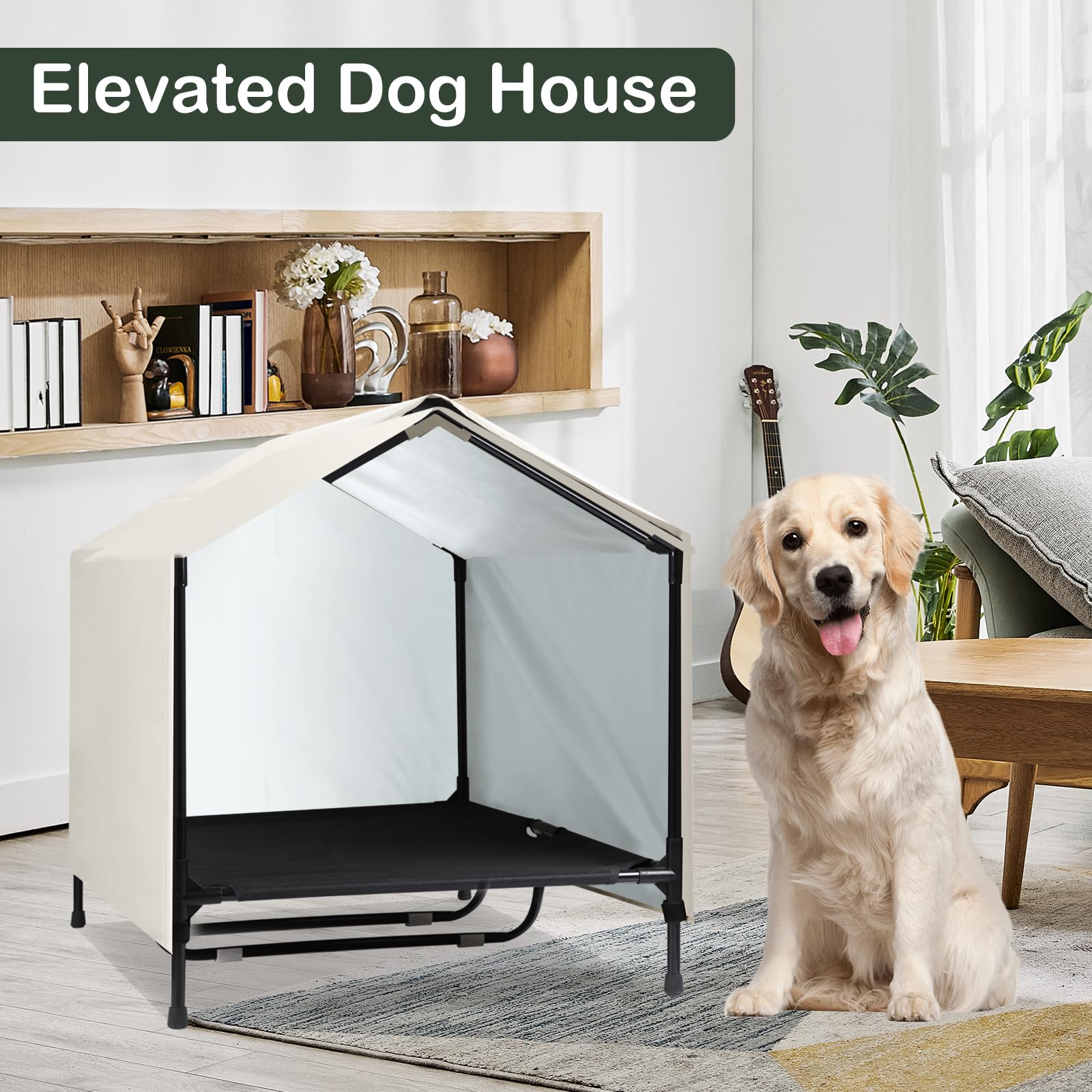 Caredpets Outdoor Indoor Dog House For Large Xl Xxl Jumbo Dogs | Xlarge Raised Elevated Dog Bed Cot With Canopy, Waterproof & Su