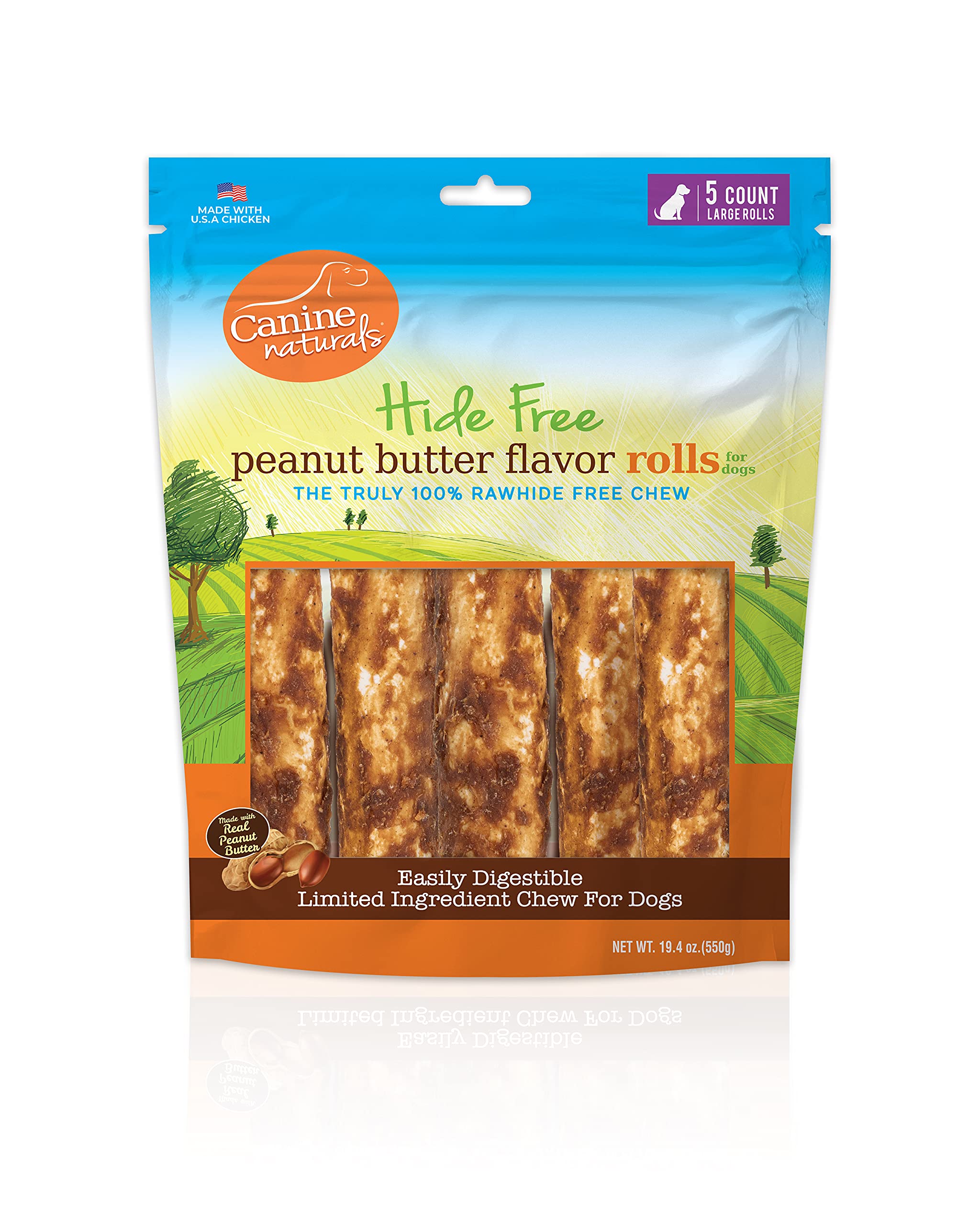Canine Naturals Peanut Butter Chew - 100% Rawhide Free Dog Treats - Made with Real Peanut Butter - All-Natural and Easily Digest