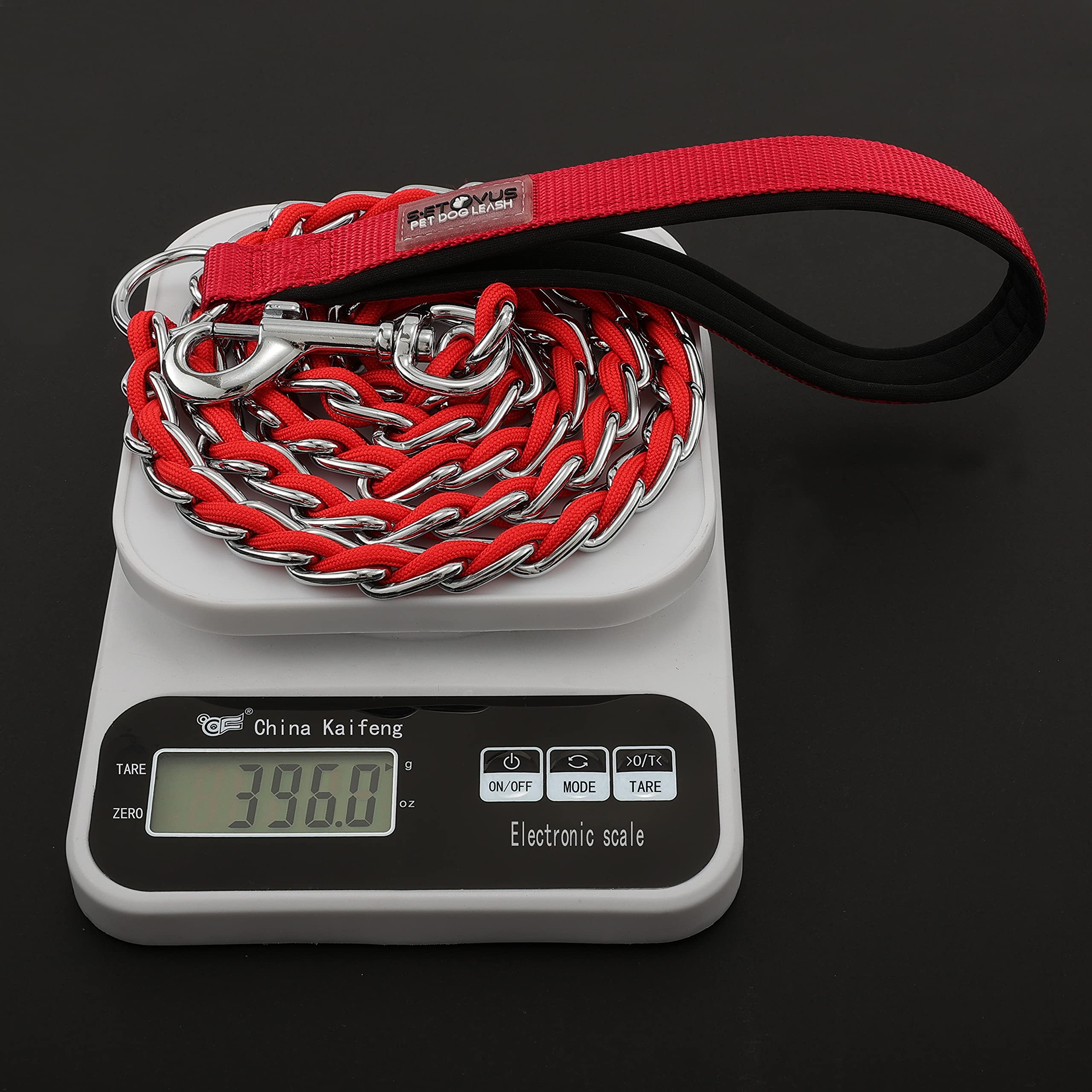 Chew Proof Metal Leash Chain Dog Leash For Medium Large Dogs, Chain Link Dog Leash Anti Chew 5.2Ft Strong Anti Bite Dog Leash Comfortable Soft Padded Handle Red