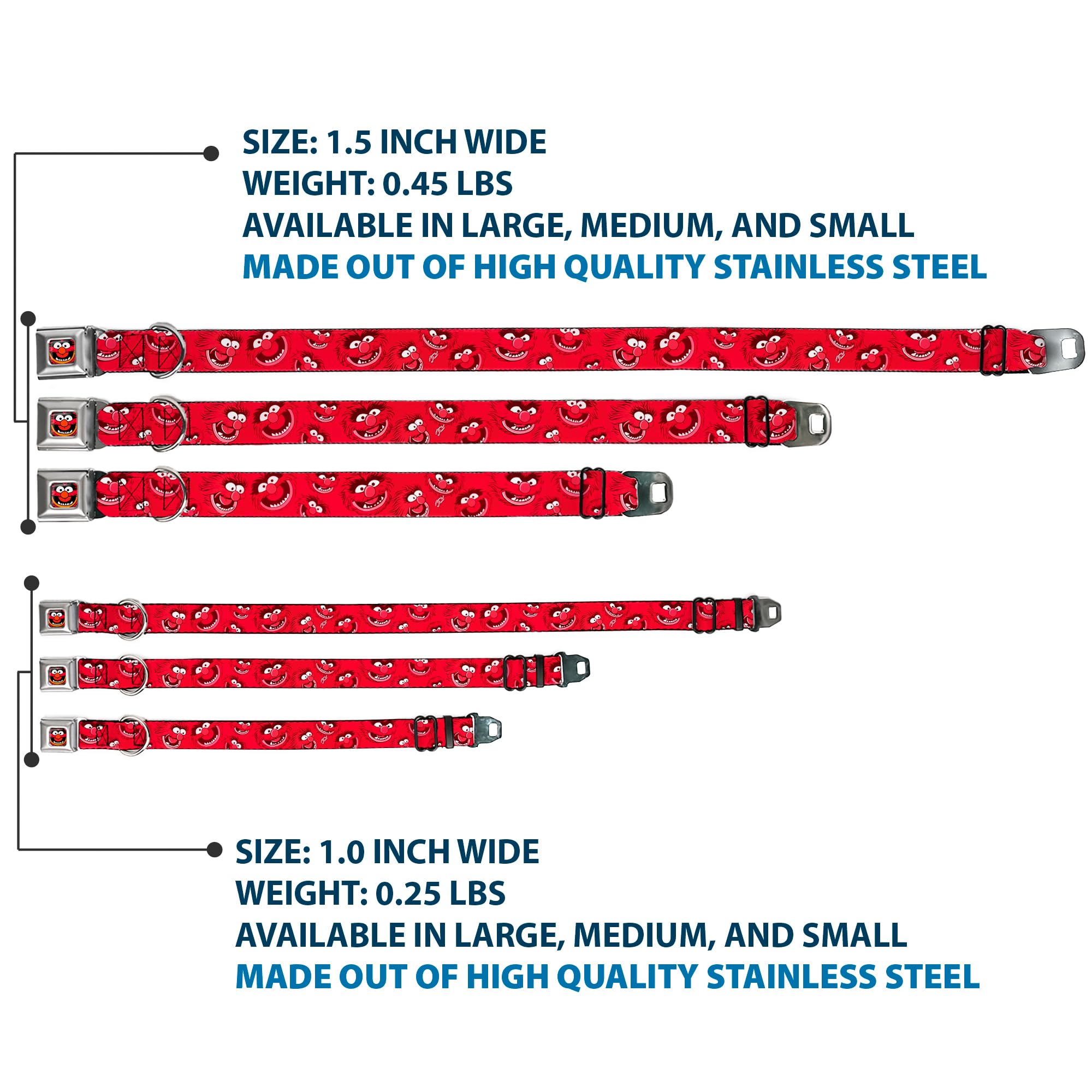 Buckle-Down Seatbelt Buckle Dog Collar - Animal Expressions Scattered Reds - 1' Wide - Fits 15-26' Neck - Large