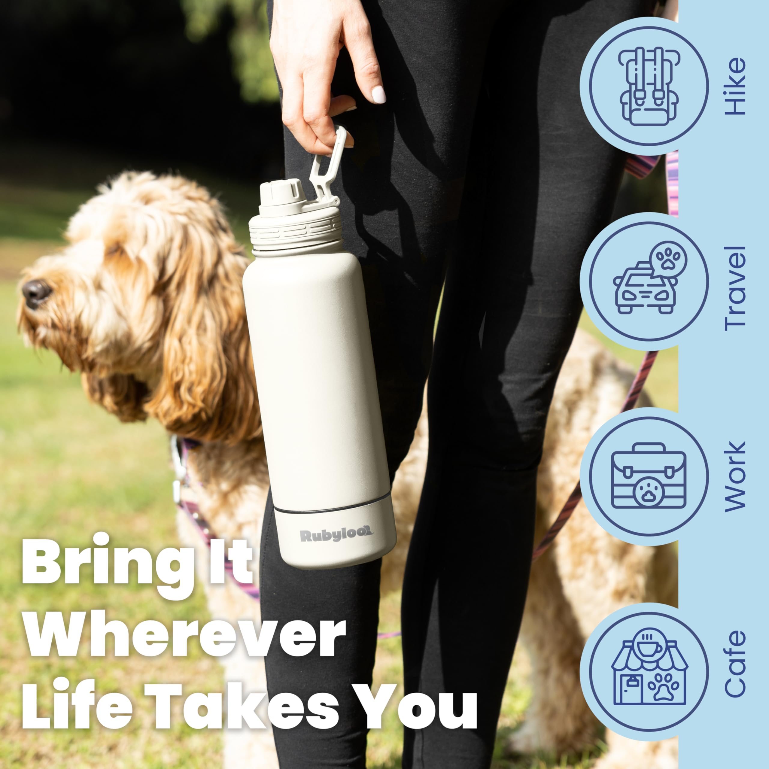 Dog Water Bottle for Dog Lovers - 32 oz Stainless Steel Double Wall Insulated Water Bottle with 8 oz Detachable Bowl - Gift for