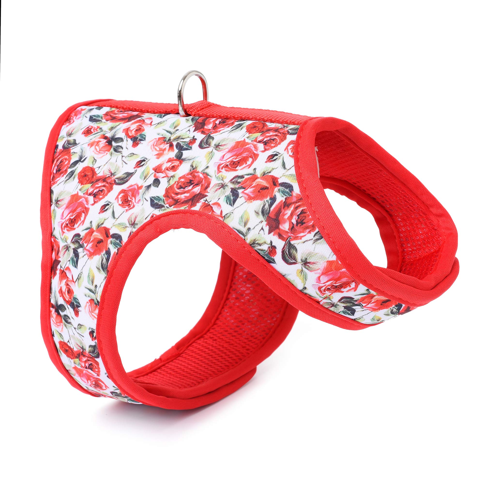 Mile High Life | Easy Get On Air Mesh Vest Harness | Spring Floral Collection | Adjustable Easy Closures Both Neck And Chest |20 Lbs Small Dogs & Cats | Red Rose | Xs Chest Size (14'-16')