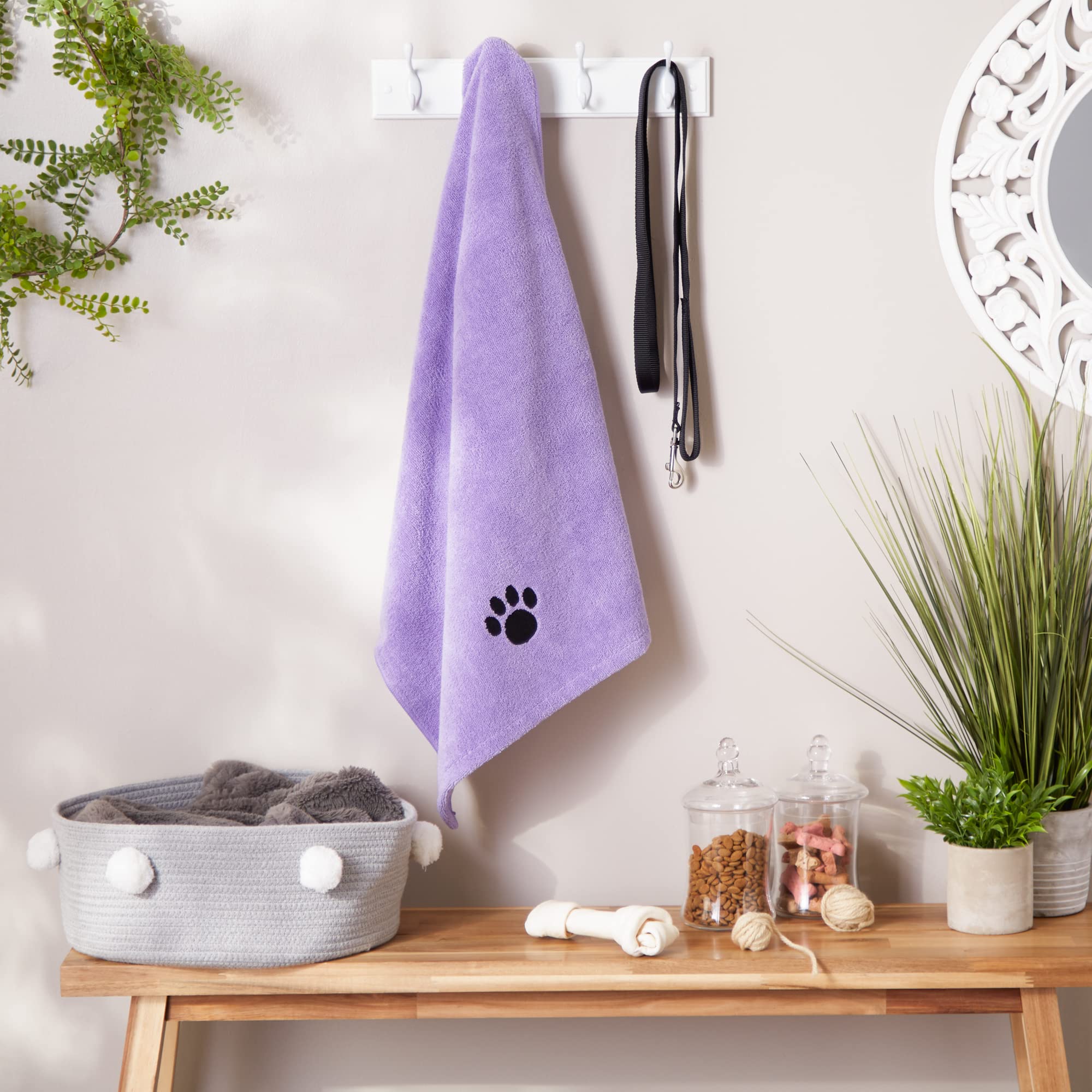 Bone Dry Pet Grooming Microfiber Towel, Embroidered Collection, X-Large,41X23.5, Lavender