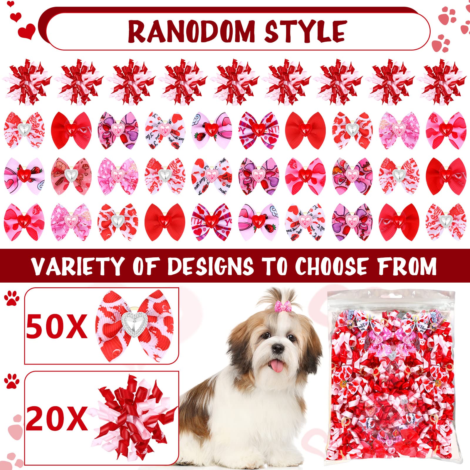 Weewooday 70 Pcs Dogs Hair Holiday Dog Bows Bowtie With Rubber Band Pet Hair Accessories Puppy Bowknot Topknot Pet Grooming Bow