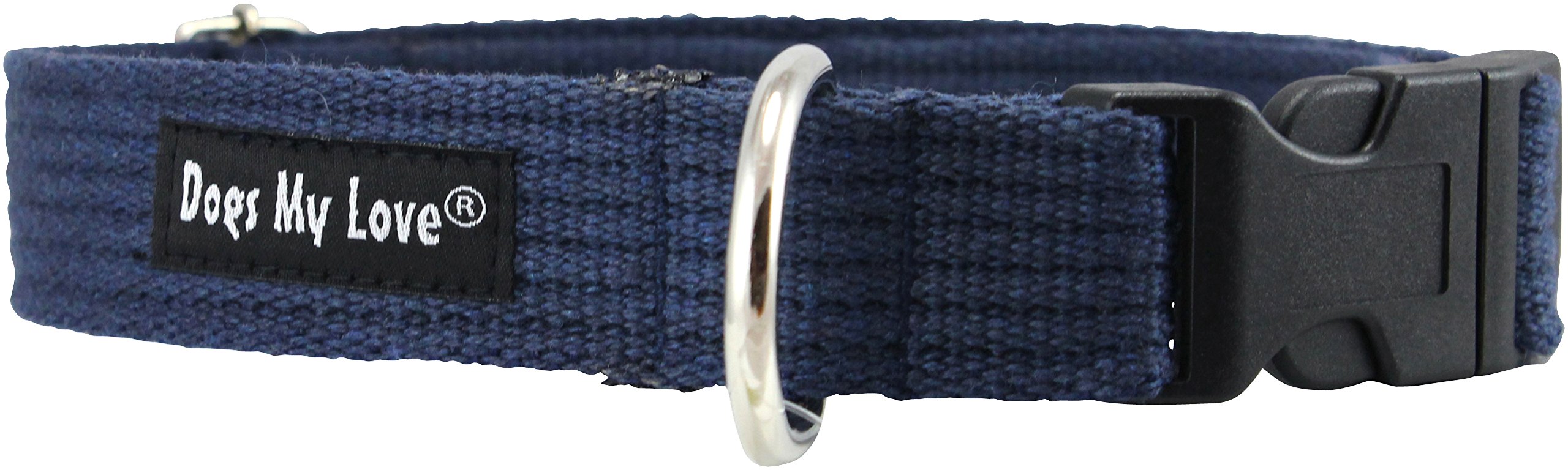 Cotton Web Adjustable Dog Collar 4 Sizes Blue (Large: Neck 16'-23'; Width 1')