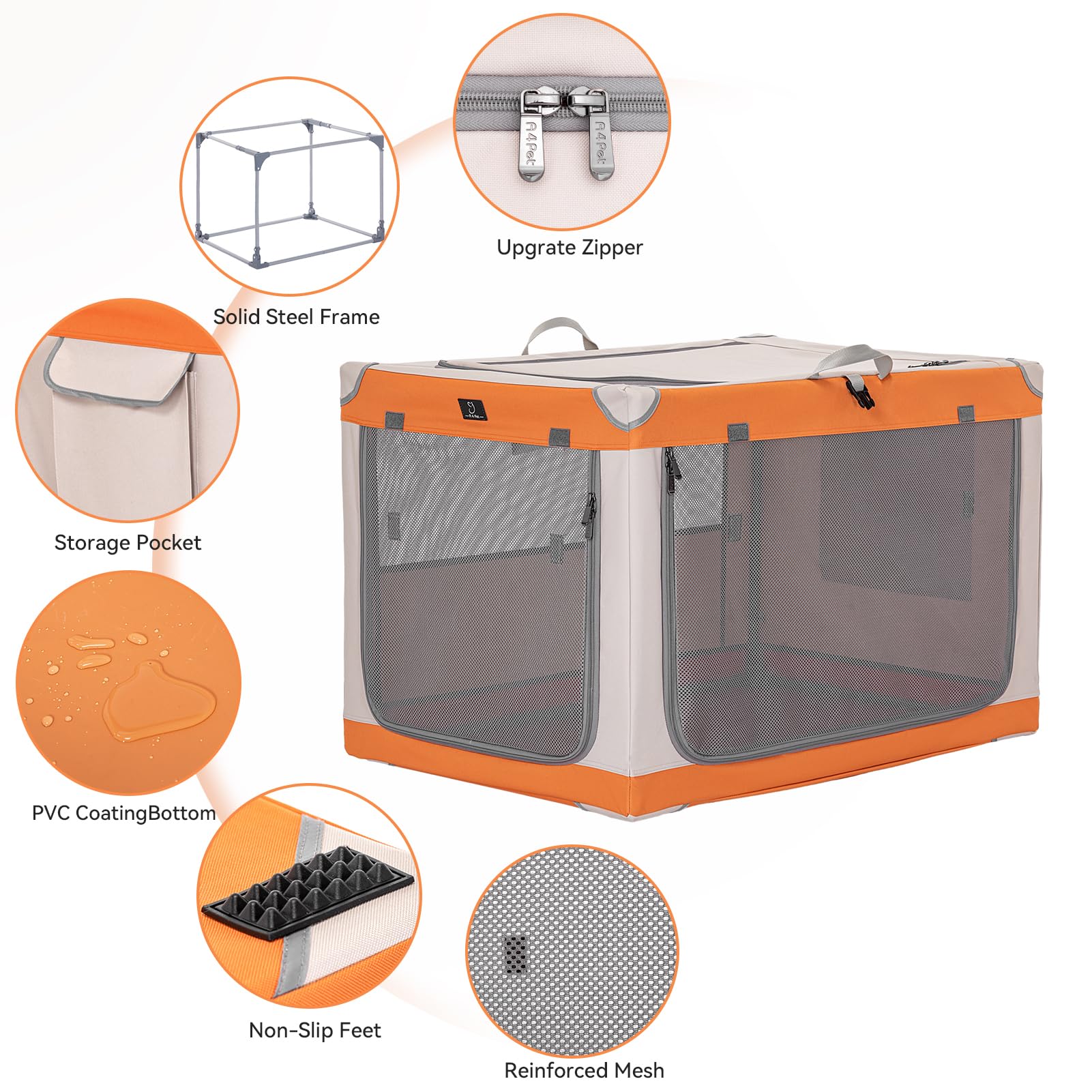 A4Pet Portable Dog Crate, Soft Dog Crate - 40 Inch Adjustable Stainless Steel Frame, Lightweight, Durable And Collapsible Crate