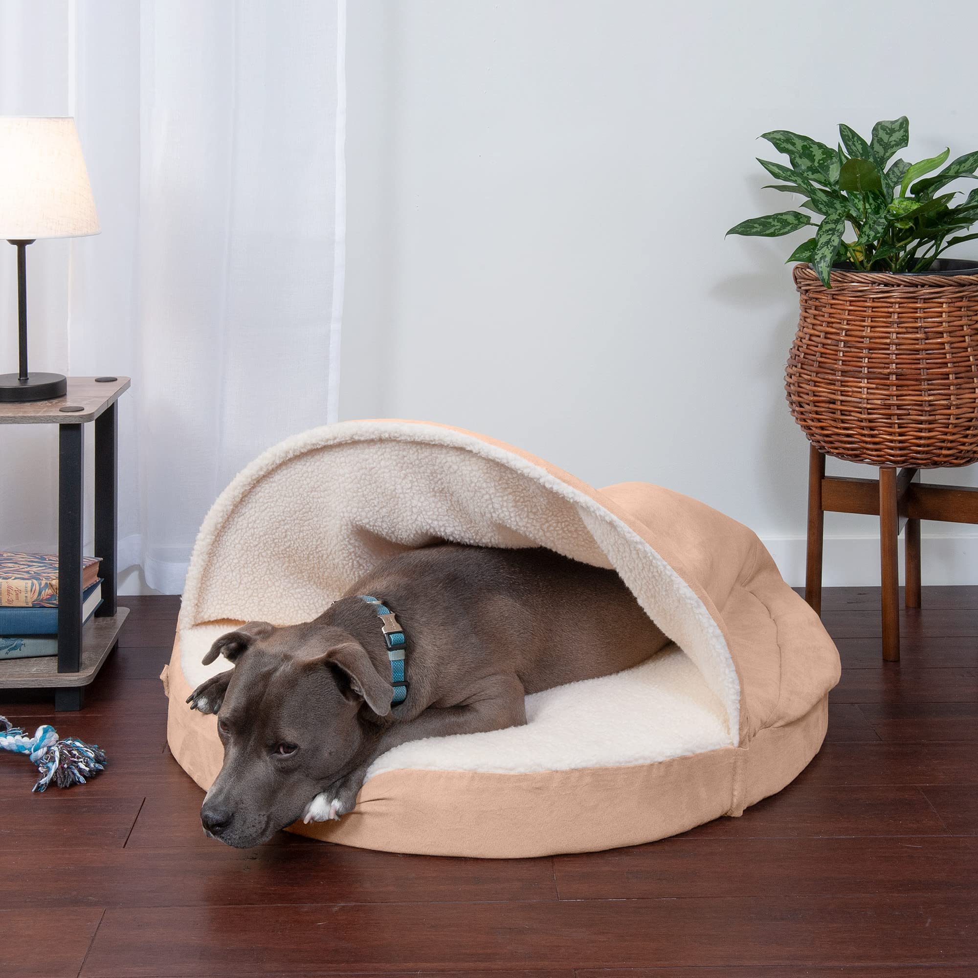 Furhaven Pet Products Faux Sheepskin Cooling Gel Top Snuggery Burrow Pet Bed For Dogs & Cats - Cream, 35 Base