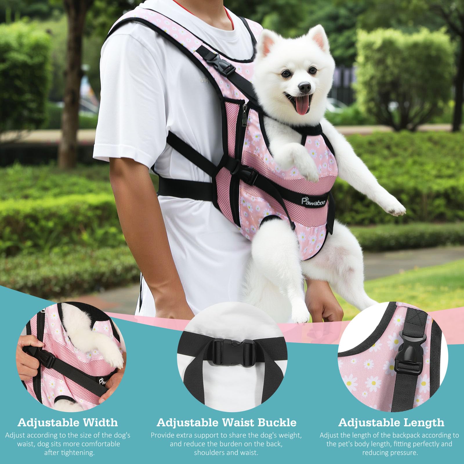 Pawaboo Pet Dog Front Carrier Backpacks, Legs Out Pet Carrier Backpack, Adjustable Easy-fit Dog Chest Carriers for Small Medium