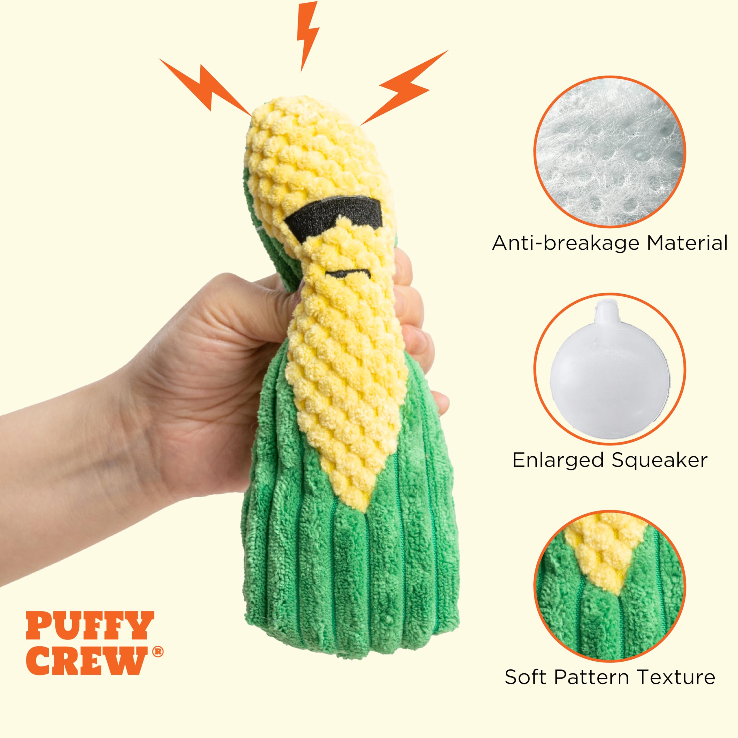 Puffy Crew Squeaky Dog Plush Toy, Bite_Stick Collection, 8'', For Small And Medium Dogs (Carrot)