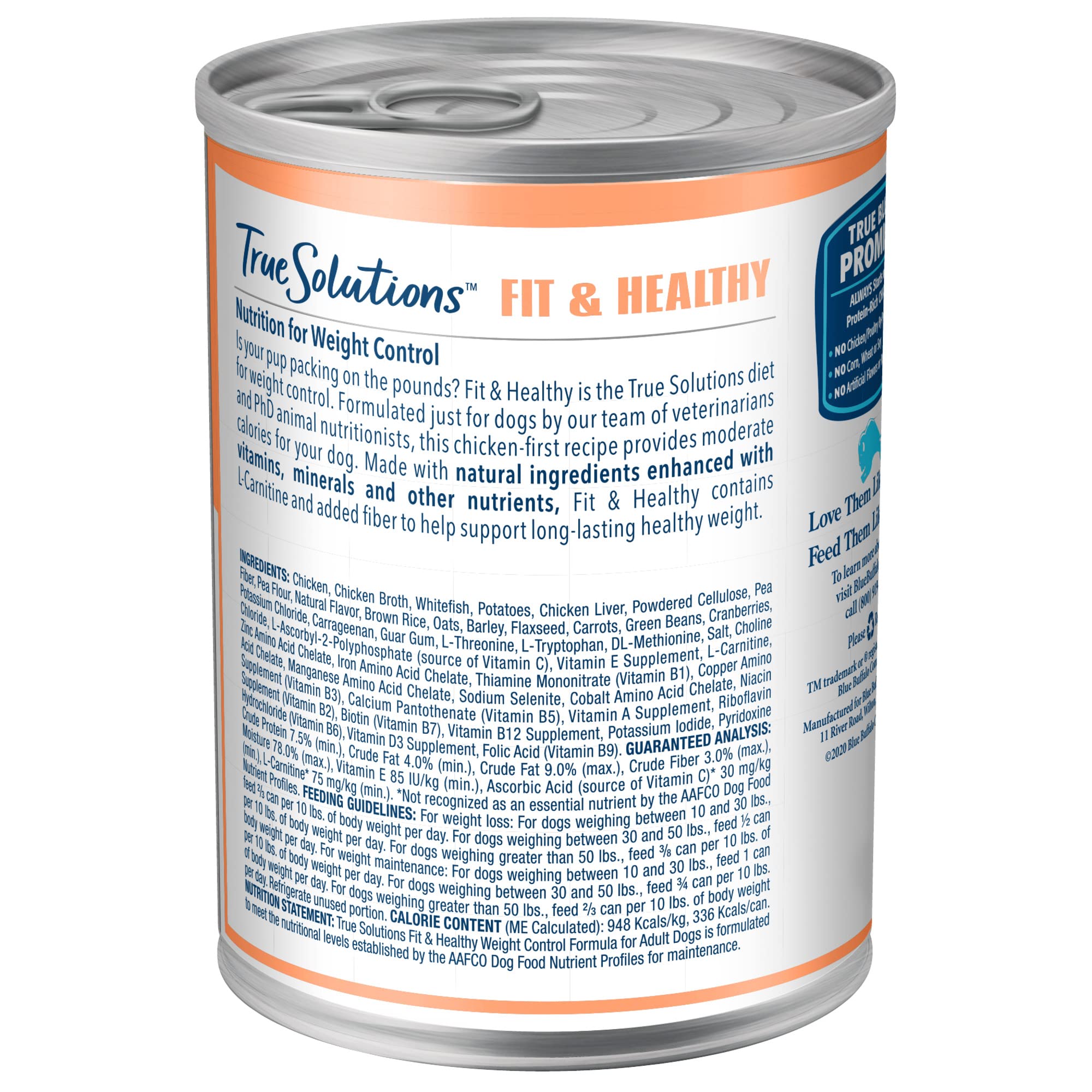 Blue Buffalo True Solutions Weight Control Wet Dog Food for Adult Dogs, Made with Natural Ingredients, Chicken, 12.5-oz. Cans (1