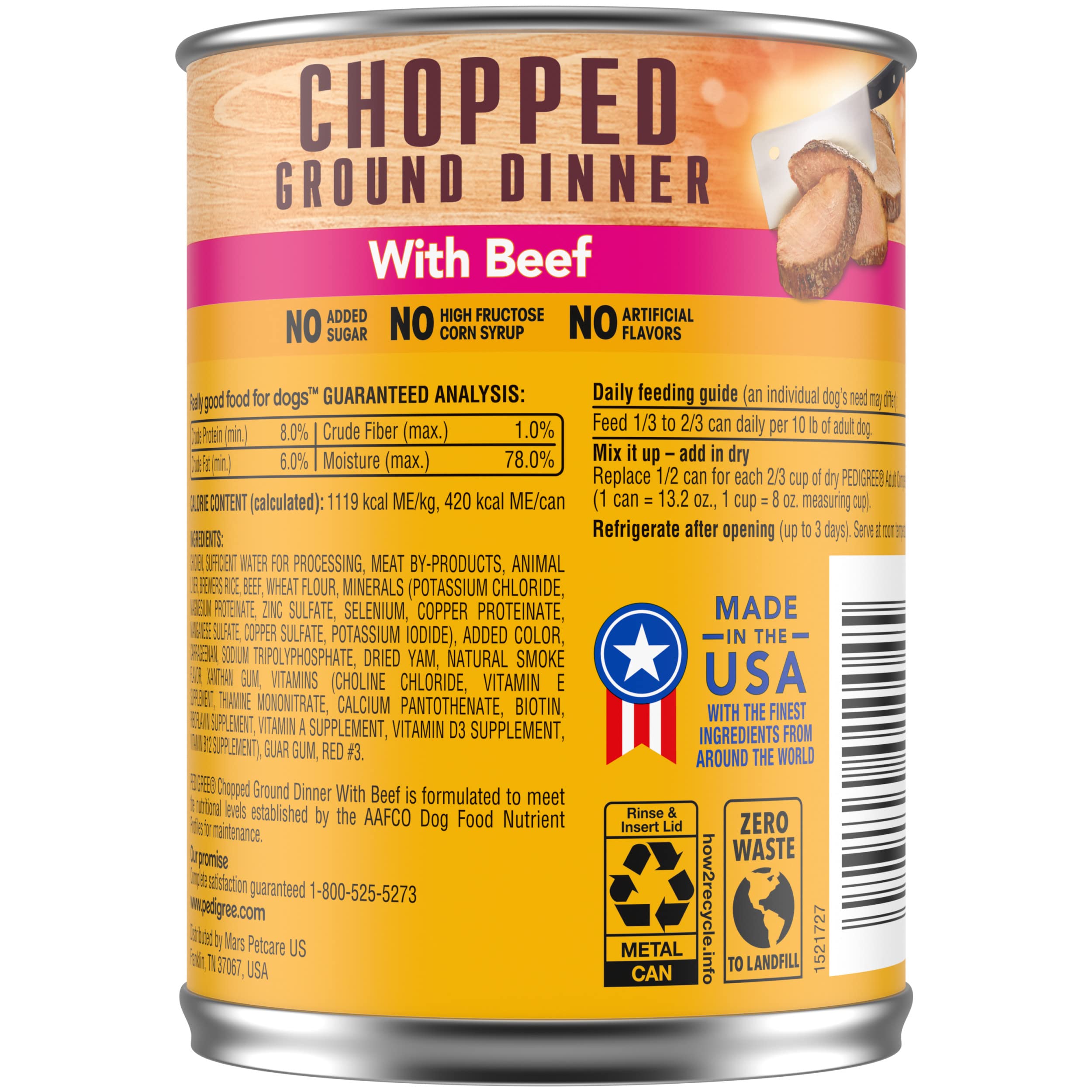 Pedigree Chopped Ground Dinner Adult Canned Soft Wet Dog Food With Beef, 13.2 oz. Cans (12 Count, Pack of 1)