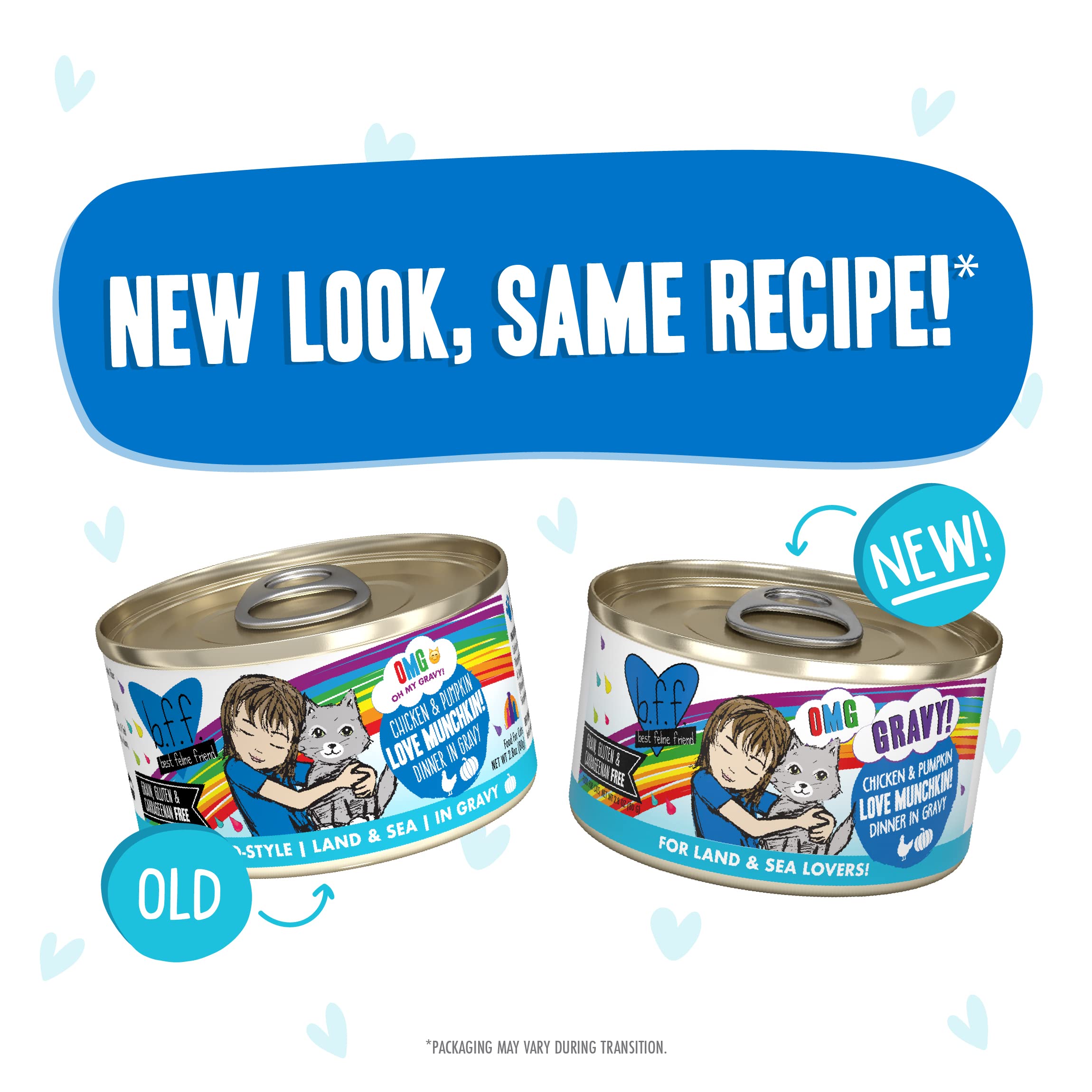 Weruva B.F.F. OMG - Best Feline Friend Oh My Gravy!, Love Munchkin! with Chicken & Pumpkin in Gravy Cat Food, 2.8oz Can (Pack of
