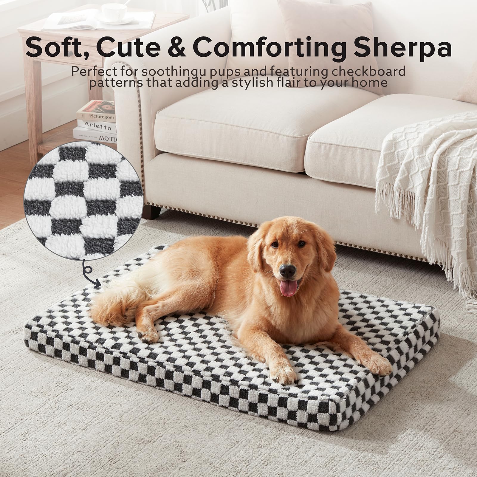 Joejoy Dog Bed For Medium Dogs, Large Orthopedic Dog Bed With Removable Washable Cover, Cute Modern Plush & Memory Egg Crate Foa