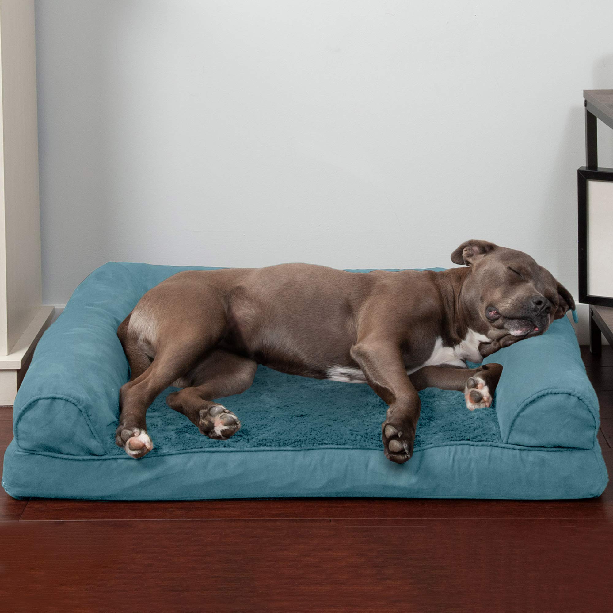 Furhaven Orthopedic Dog Bed For Large/Medium Dogs W/ Removable Bolsters & Washable Cover, For Dogs Up To 55 Lbs - Plush & Suede Sofa - Deep Pool, Large