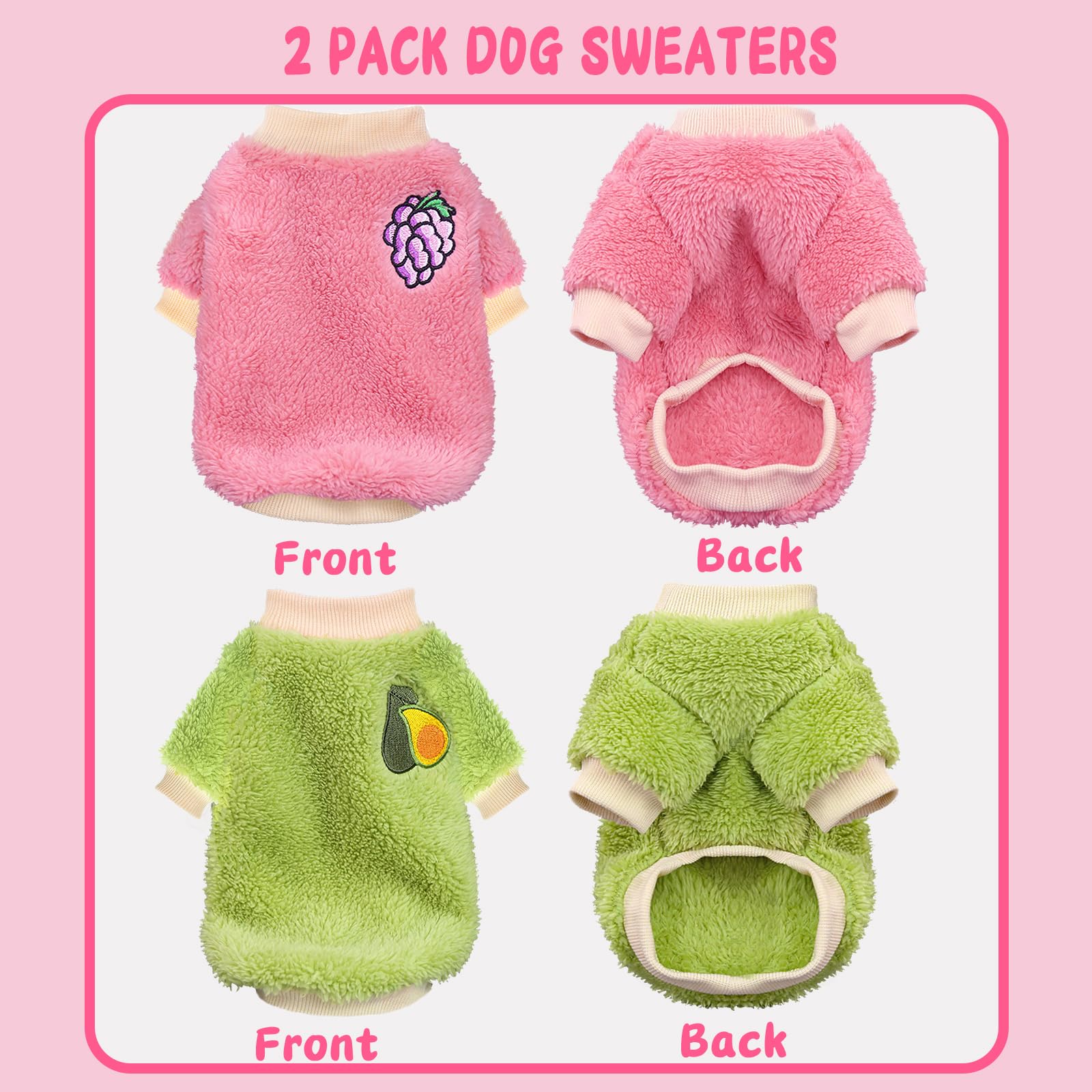 2 Pieces Puppy Sweaters - Female Yorkie & Chihuahua Sweaters, Cute Winter Warm Fleece Dog Clothes (Small)