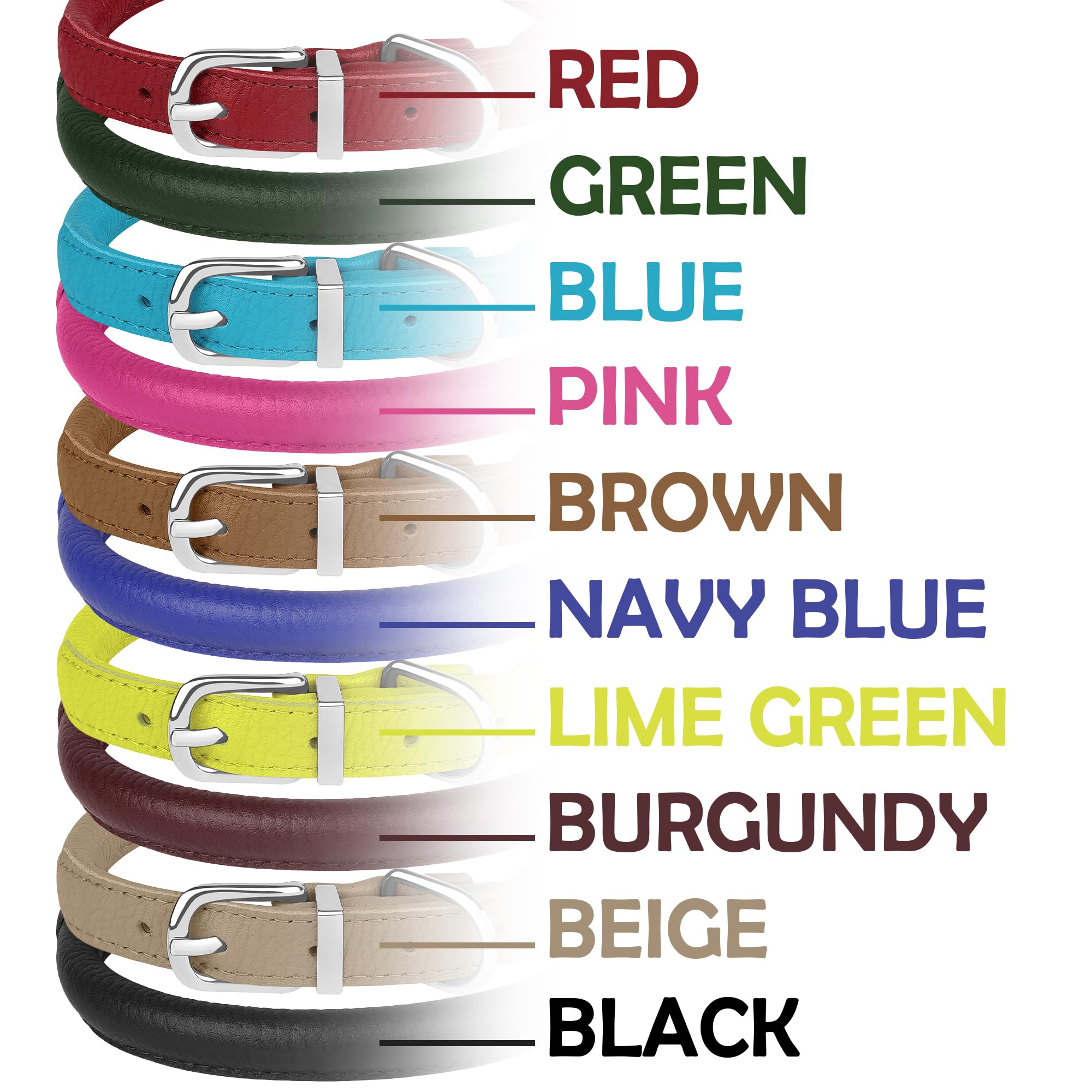 Oopsdoggy Rolled Leather Dog Collar Soft Roll Collars For Small Medium Large Dogs Puppy (Black, Xxs, 7-9)