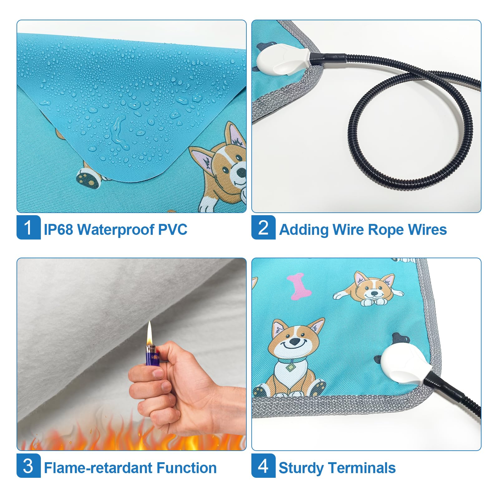 Golopet Pet Heating Pad 22X18 In Cat Heating Pads For Cats Waterproof Smart Thermostat Switch, Adjustable Heated Cat Bed, Adding Wire Rope Wires Cat Warming Pad-Blue