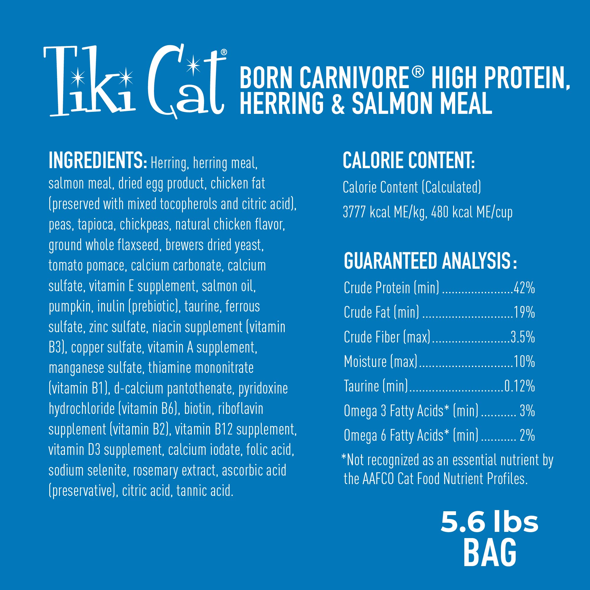 Tiki Cat Born Carnivore High Protein, Herring & Salmon Meal, Grain-Free Baked Kibble to Maximize Nutrients, Dry Cat Food, 5.6 lb
