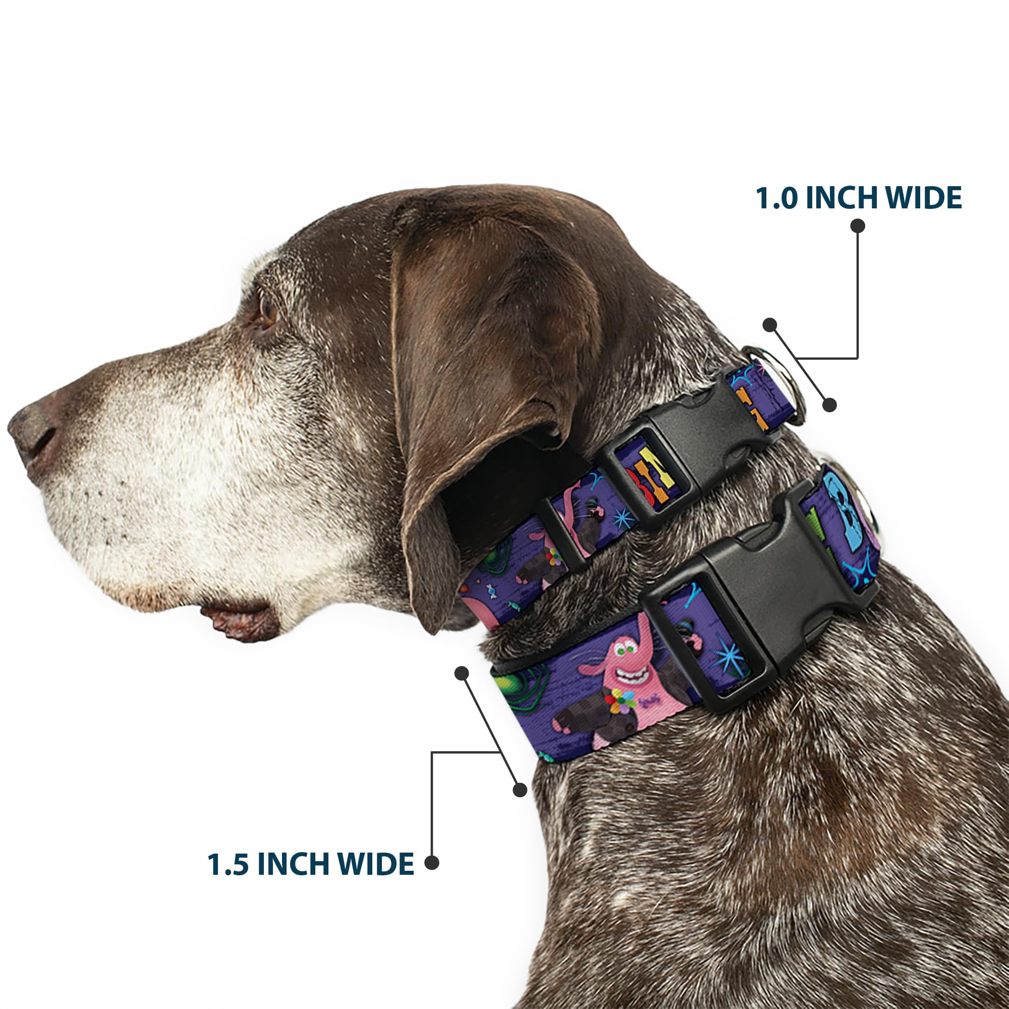 Buckle-Down Plastic Clip Collar - BING BONG Poses/Candy Purples/Multi Color - 1.5 Wide - Fits 13-18 Neck - Small